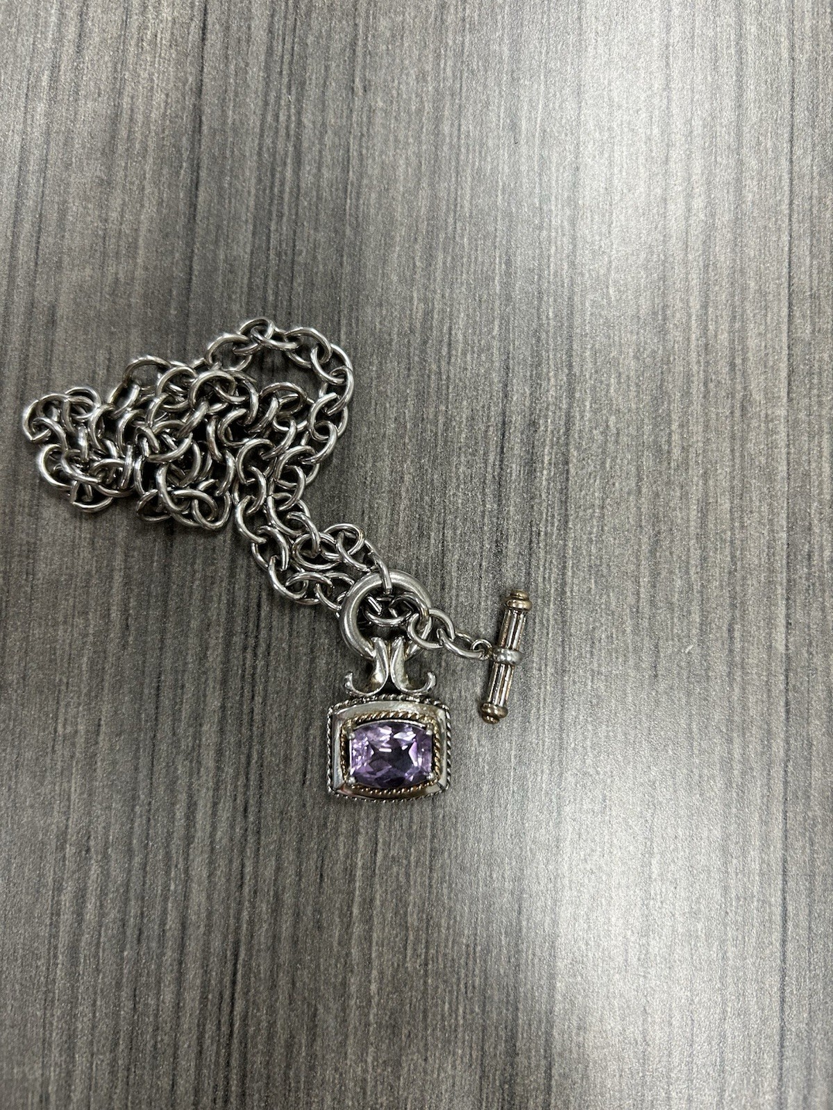 VINTAGE 14K GOLD NECKLACE CHOKER STERLING SILVER GENUINE AMETHYST STONE TESTED