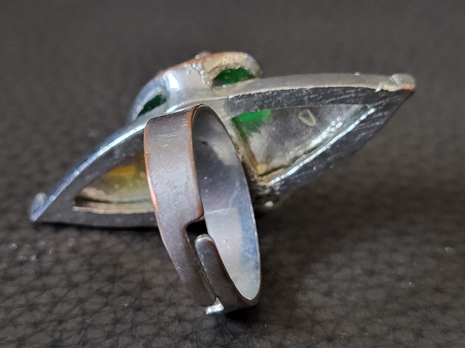 Vintage Statement Ring. Large Green and small clear stones. Adjustable Size 8