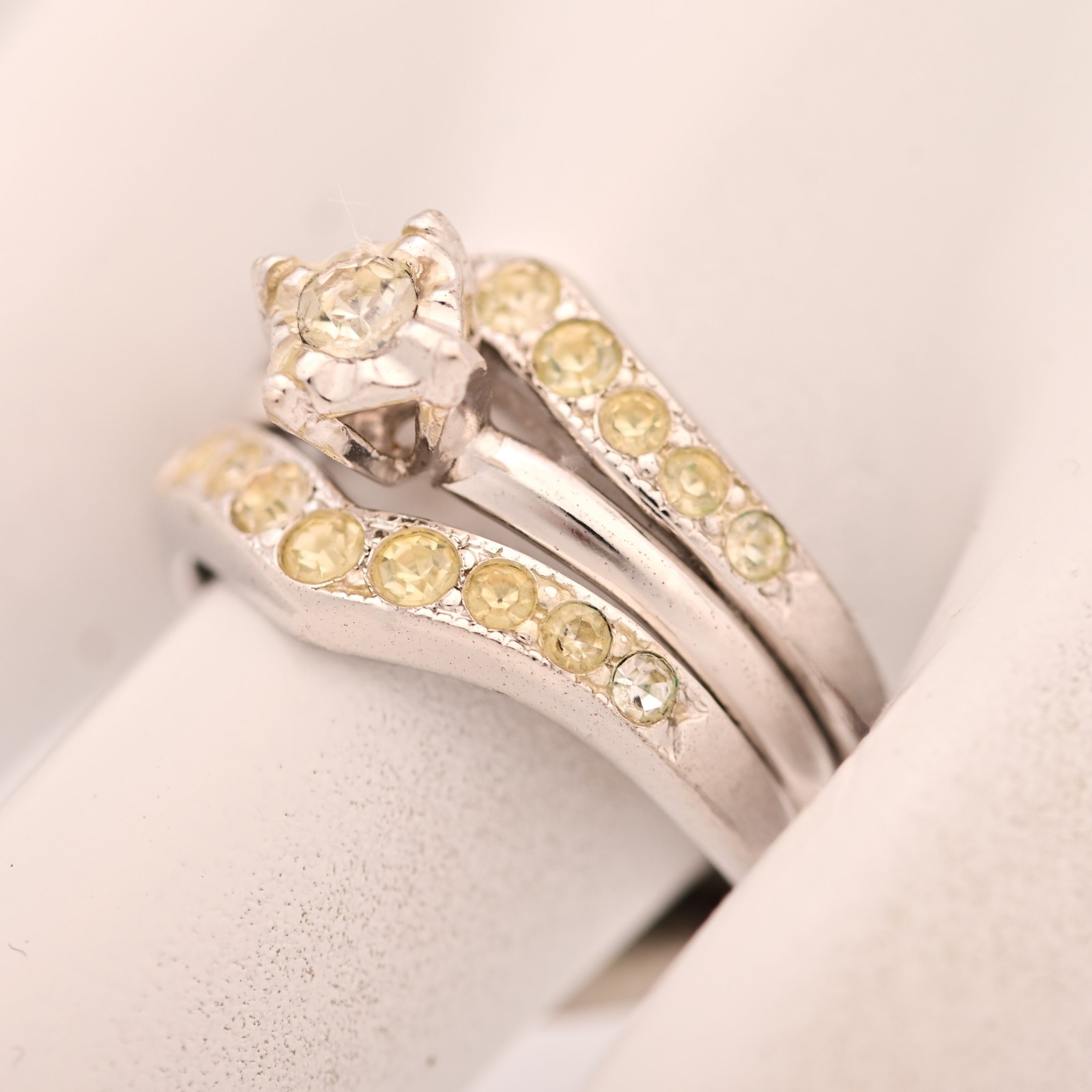 Original Vintage Designer Sterling Silver Moissanite Gemstone Estate Double Ring