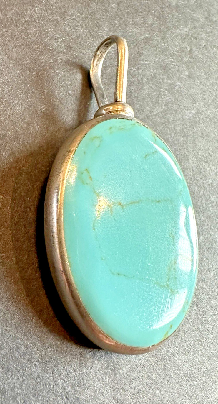 ATI ANNIKA WITT 925 Sterling Silver Vintage Mexico Turquoise Pendant LARGE HEAVY