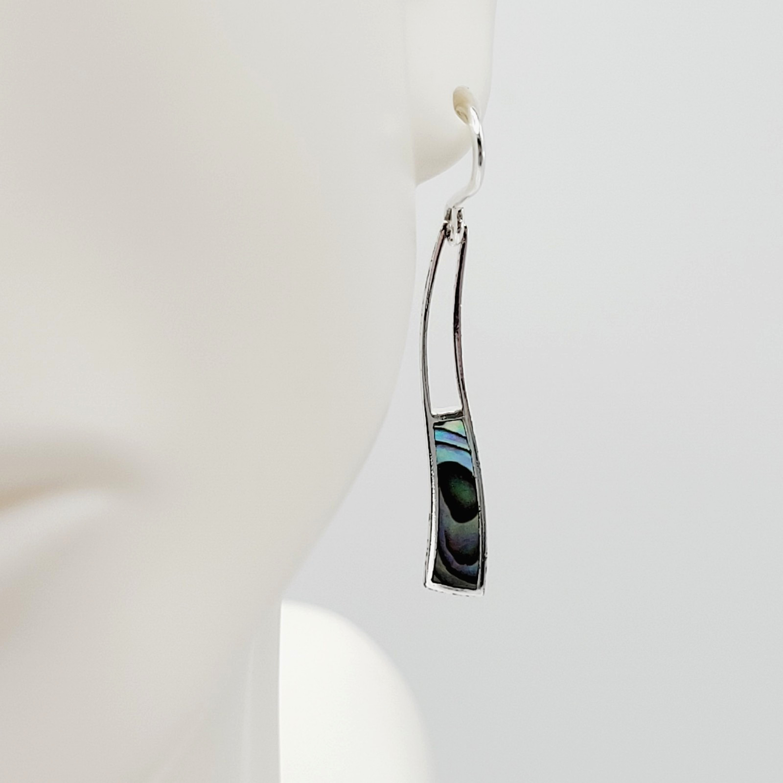 Iridescent Paua Shell Ocean Wave SU 925 Thailand Dangle Pierced Hook Earrings
