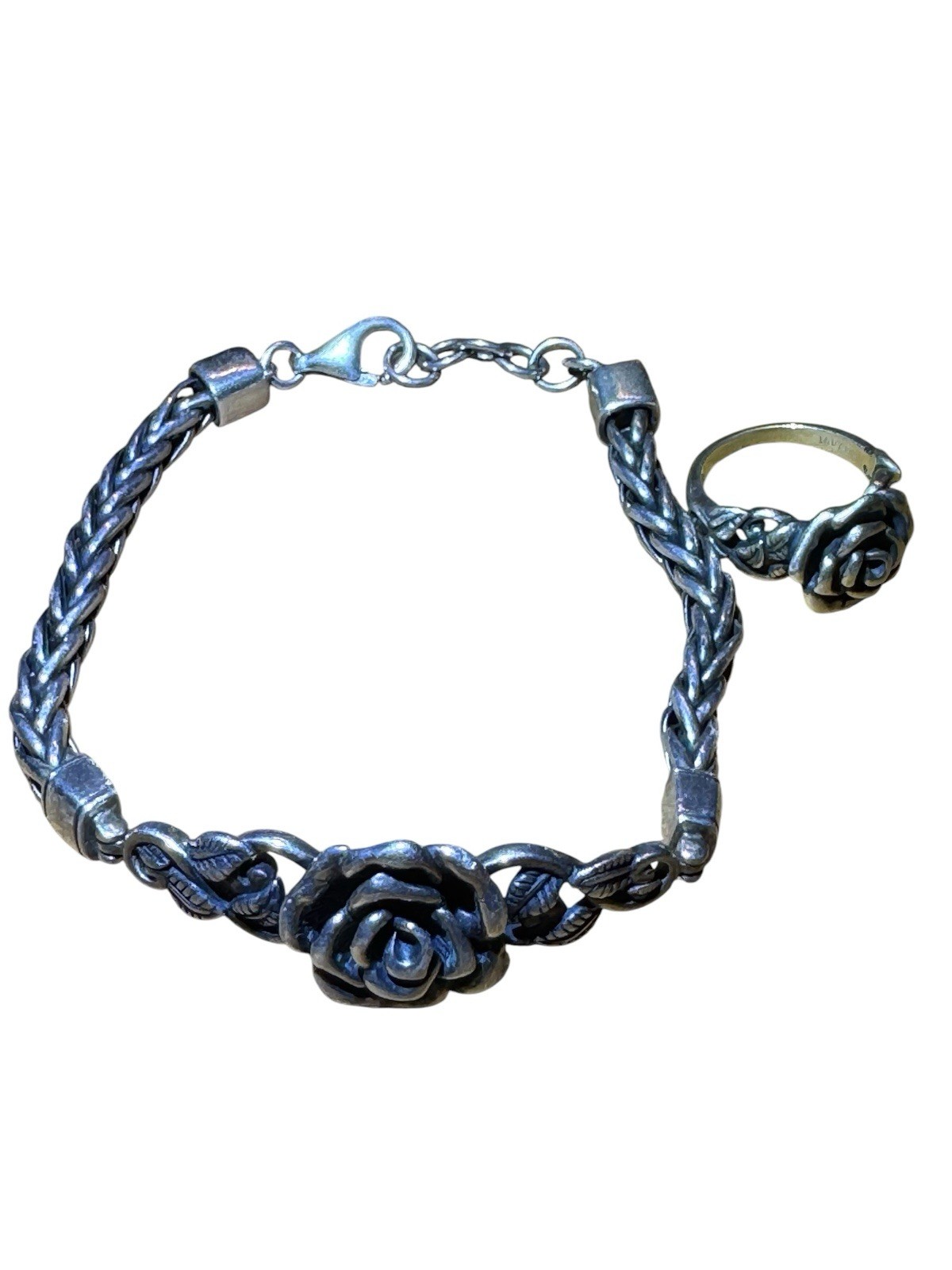 Paz Israel Bracelet Ring 925 Sterling Silver Rose Wheat Chain Set Size 6 Ring
