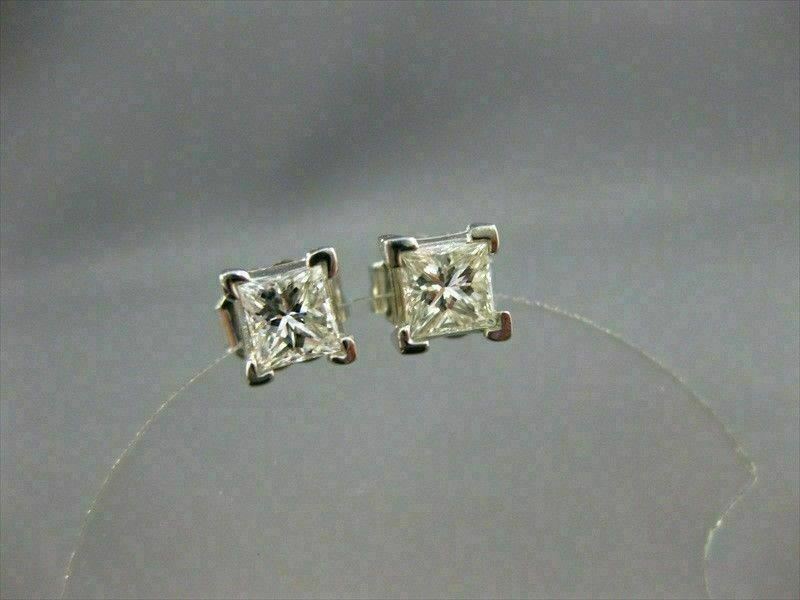 ESTATE .80CT DIAMOND 14KT WHITE GOLD PRINCESS CUT STUD EARRINGS H VVS/VS #5975