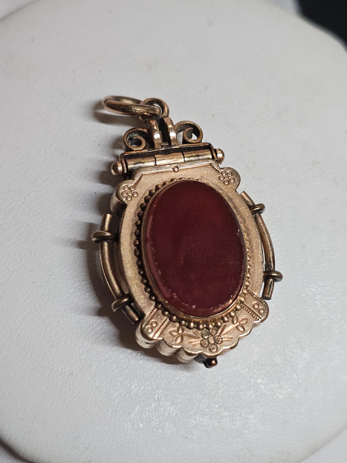 Vtg Victorian Gold Filled Bloodstone Red Stone Double Sided Locket Pendant