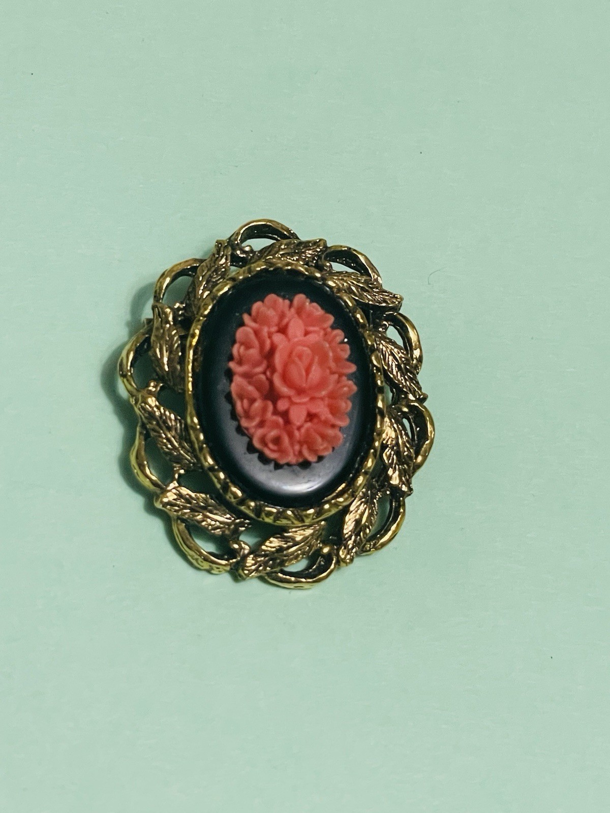 Cast Floral Coral/Scorpio Glass Cabochon Brooch/Pin Art Nouveau-VTG Estate Find!