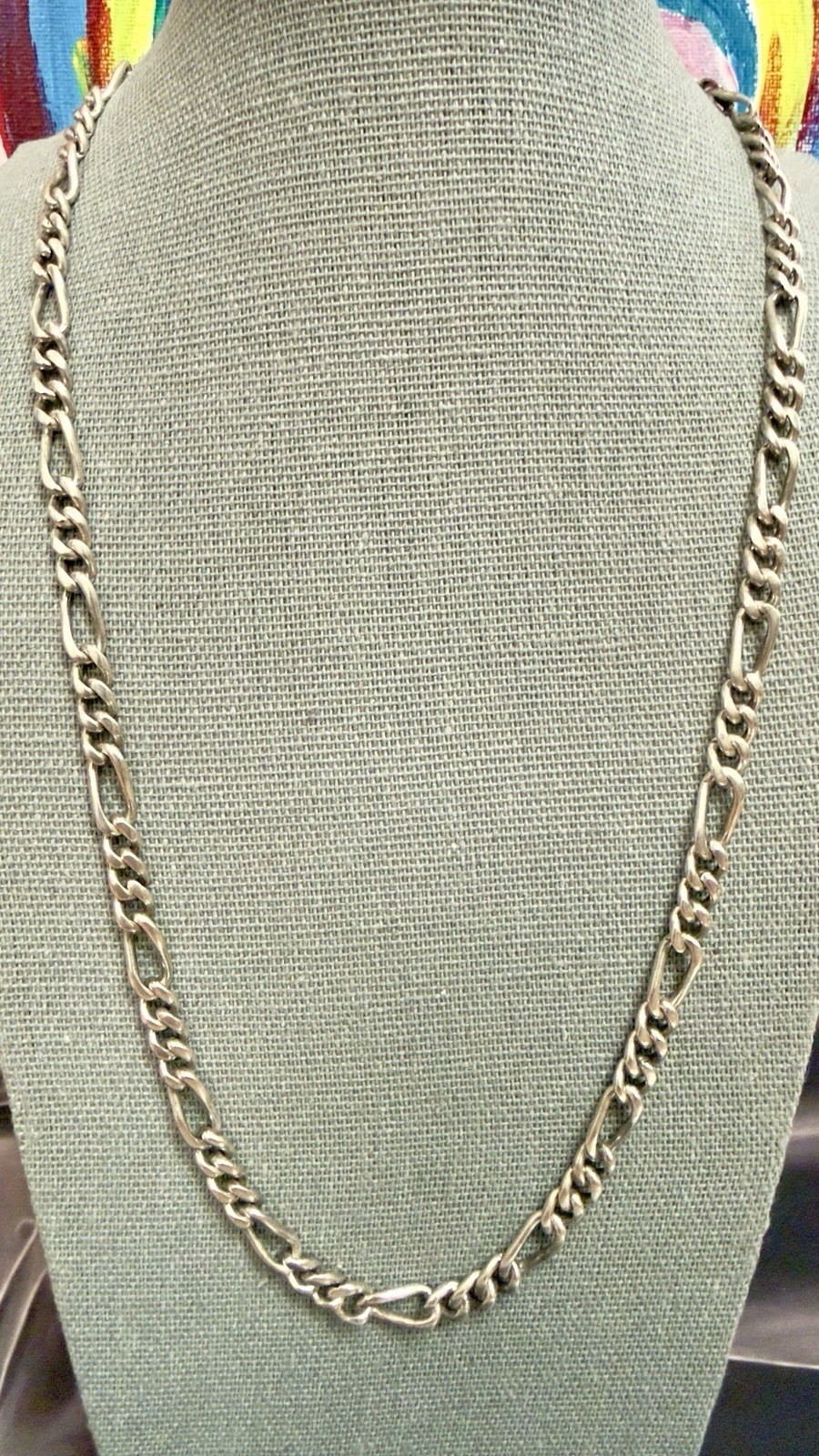 925 Sterling Silver Figaro Chain- 20″ – 50.5 cm -27g Vintage East European #1931