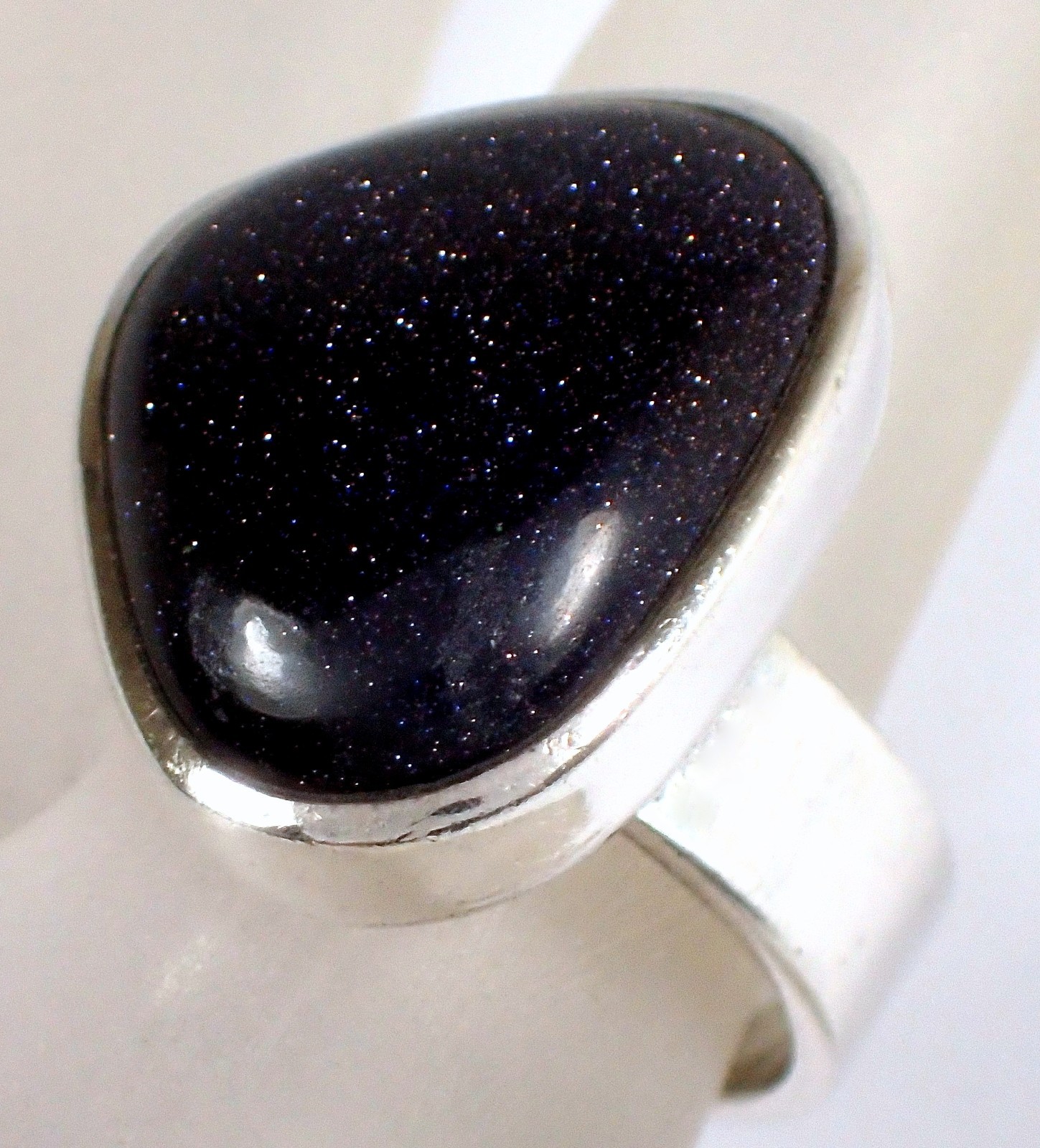 Vtg Sajen SJ Sterling Galaxy Midnight Goldstone Sandstone Modernist Ring Sz 7