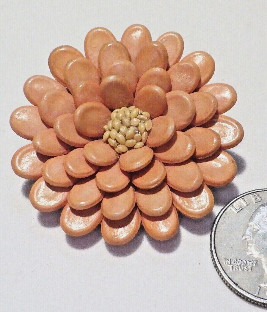 Unusual Vtg Pale Russet Orange Chrysanthemum/Dahlia Flower Made of Seeds 1 7/8″
