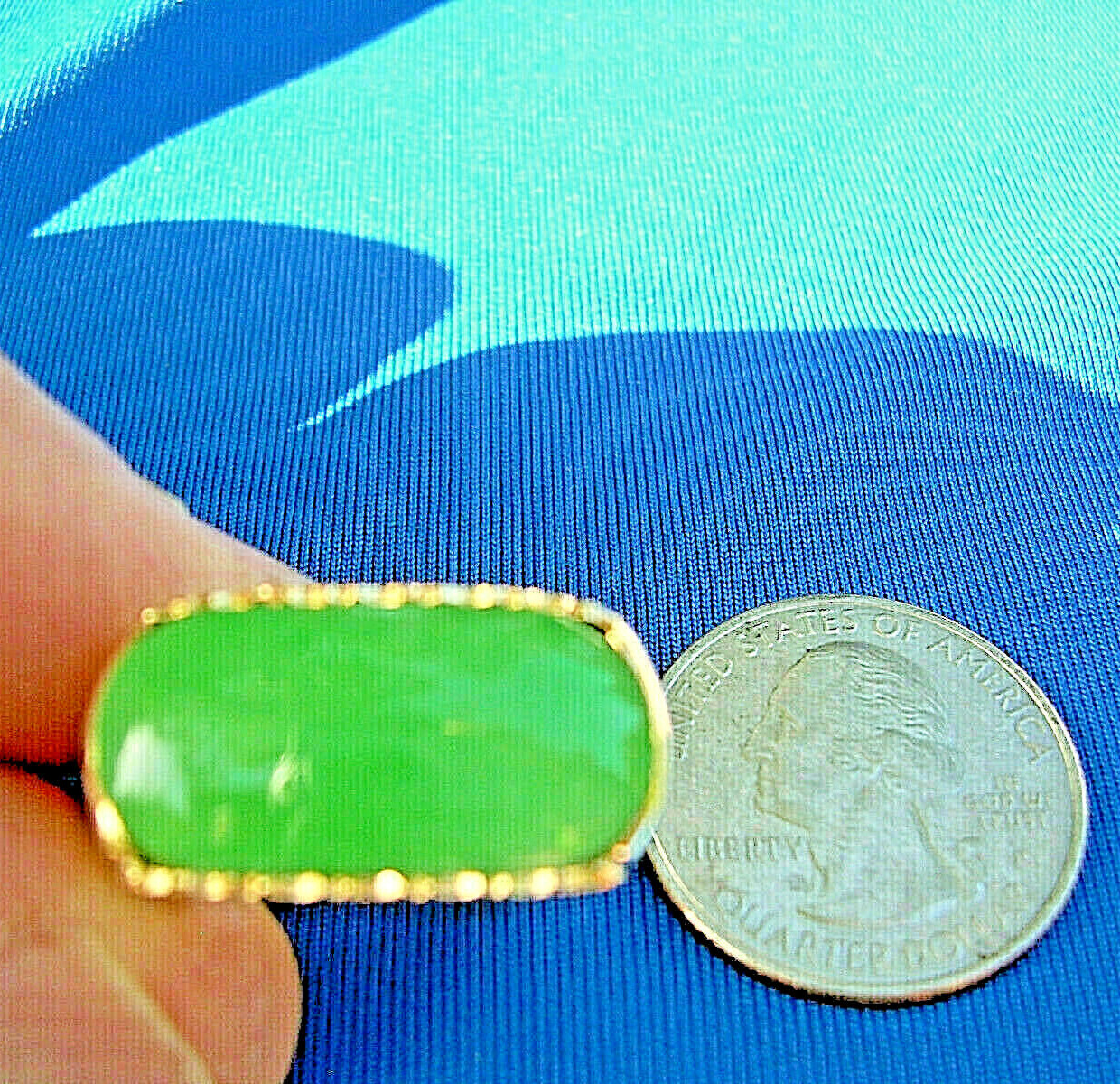 EARTH MINED Green Jadeite JADE Deco Ring Antique Solid 18K GOLD Size 8.75