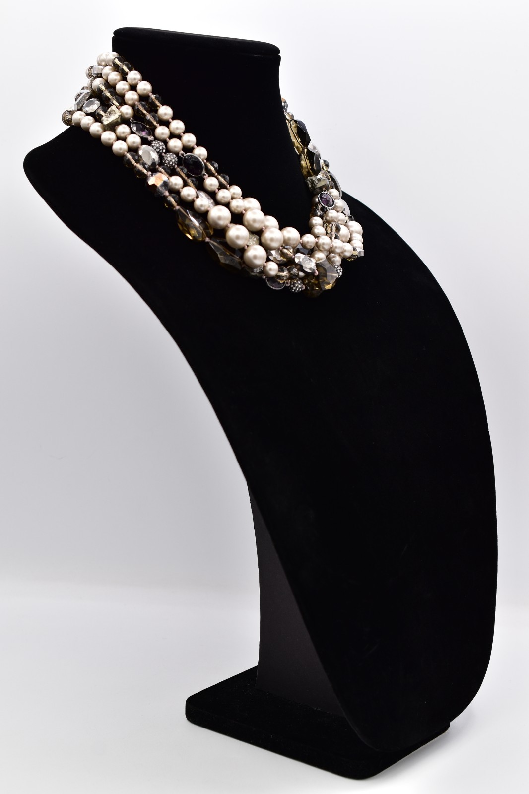 Stella & Dot Multi-Strand Pearl Crystal Statement Necklace Chunky Y2K BinBL