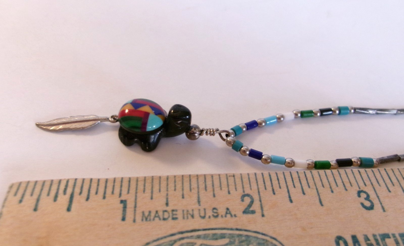 Inlay Turtle Pendant Necklace 18″ Liquid Silver & Bead Chain
