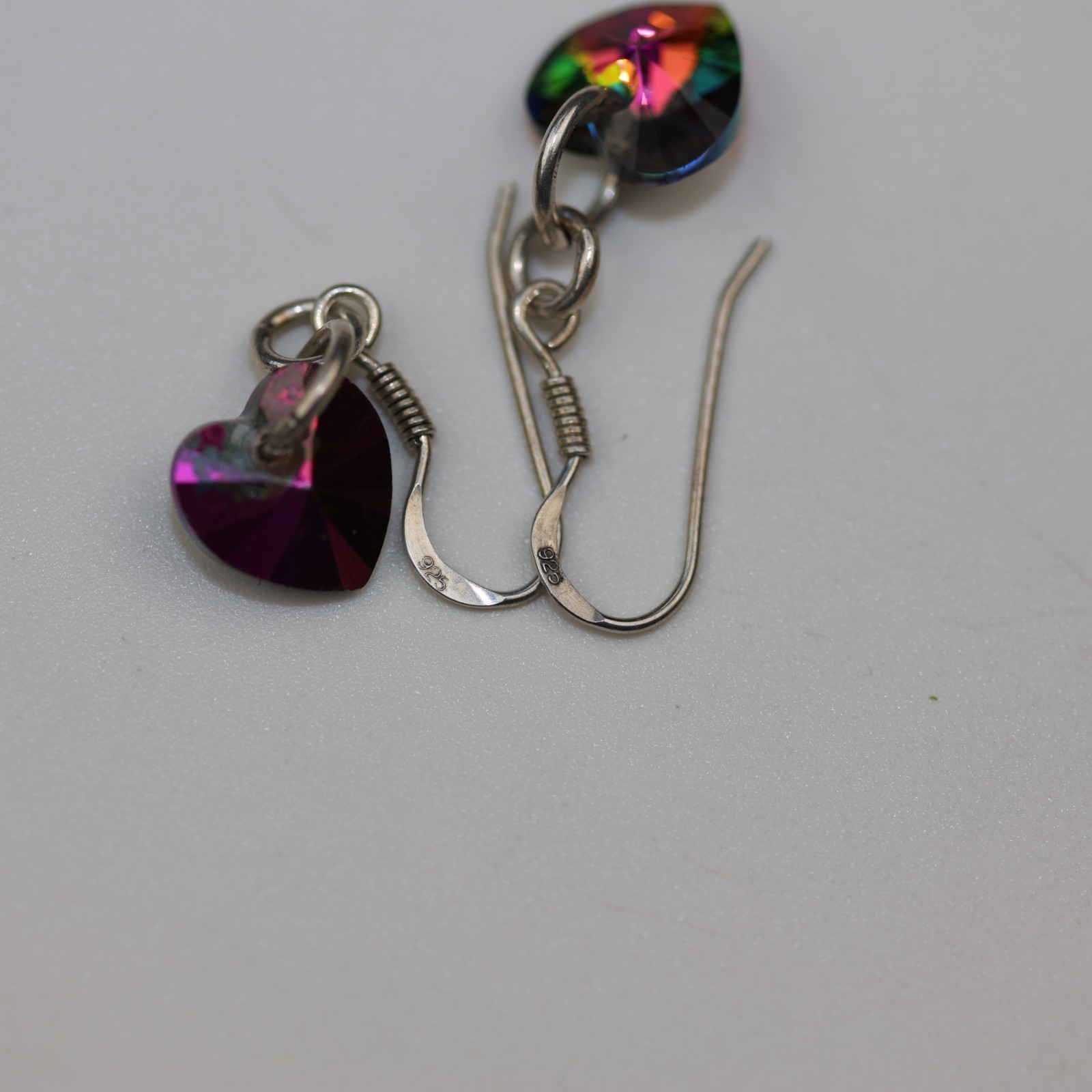 Rainbow Heart Shaped Gemstone Dangle Earrings Sterling Silver