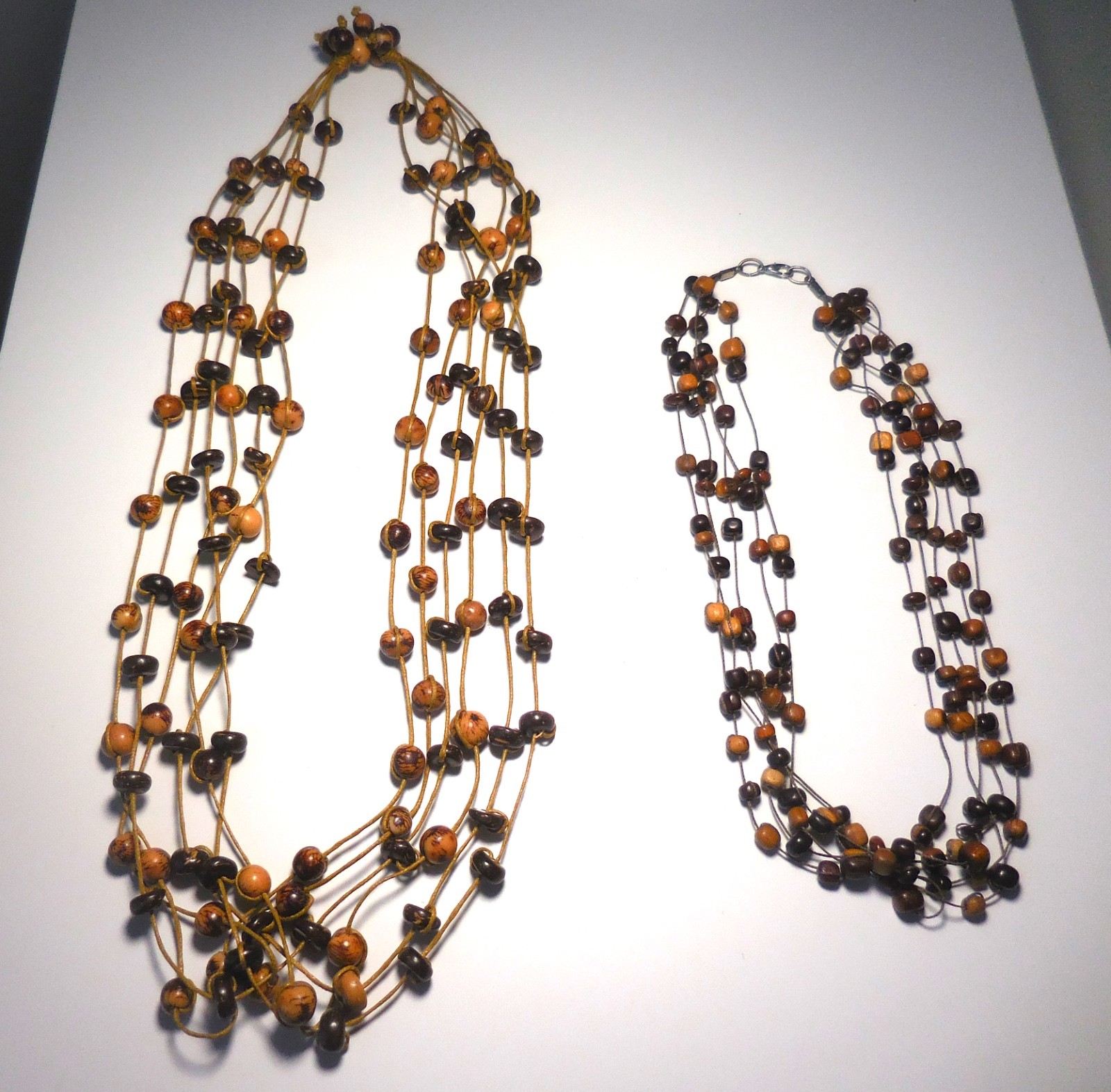 2 Necklaces BOHO style Birch Wood Beads Multi Strand Vintage Wooden Jewelry