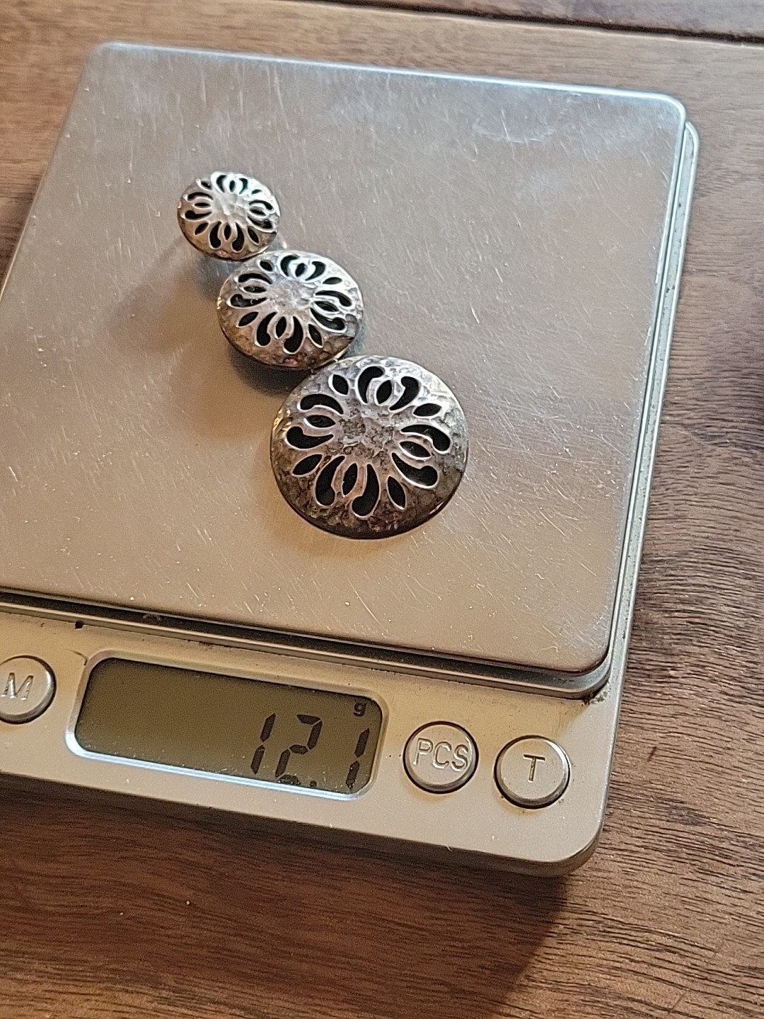Vintage ATI MEXICO Sterling Silver Hammered Floral Cutout Discs Pendant