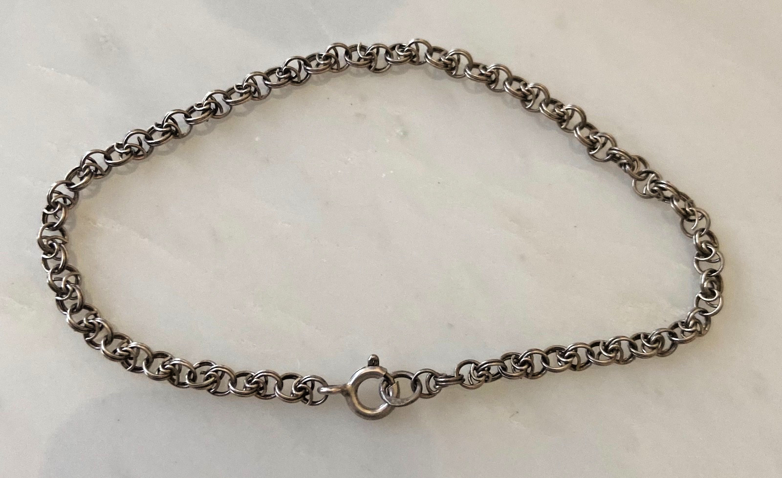 Vintage 800 Silver Double Link Starter Charm Bracelet 7.5 Inches Long