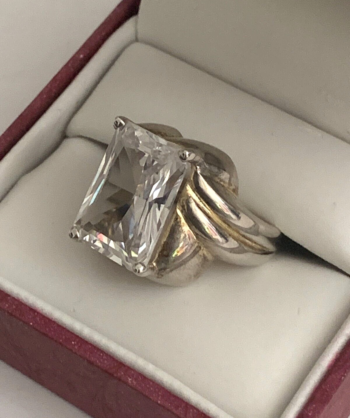 Clyde Duneier CID Sterling Silver 925 Ring Emerald Cut Rock Crystal Size 8 VTG