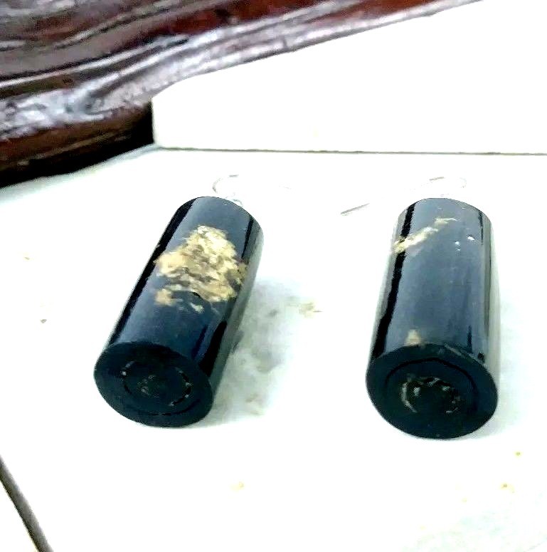 Black Coral Extra Large Vintage Earrings 1 cm Thick x 3 cm Long Hand Polished