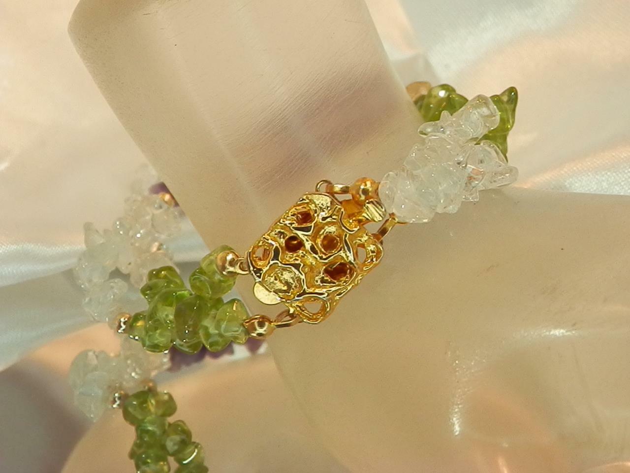 Vintage 80’s Purple Green White Stone 2 Strand Fancy Clasp Bracelet 629n9