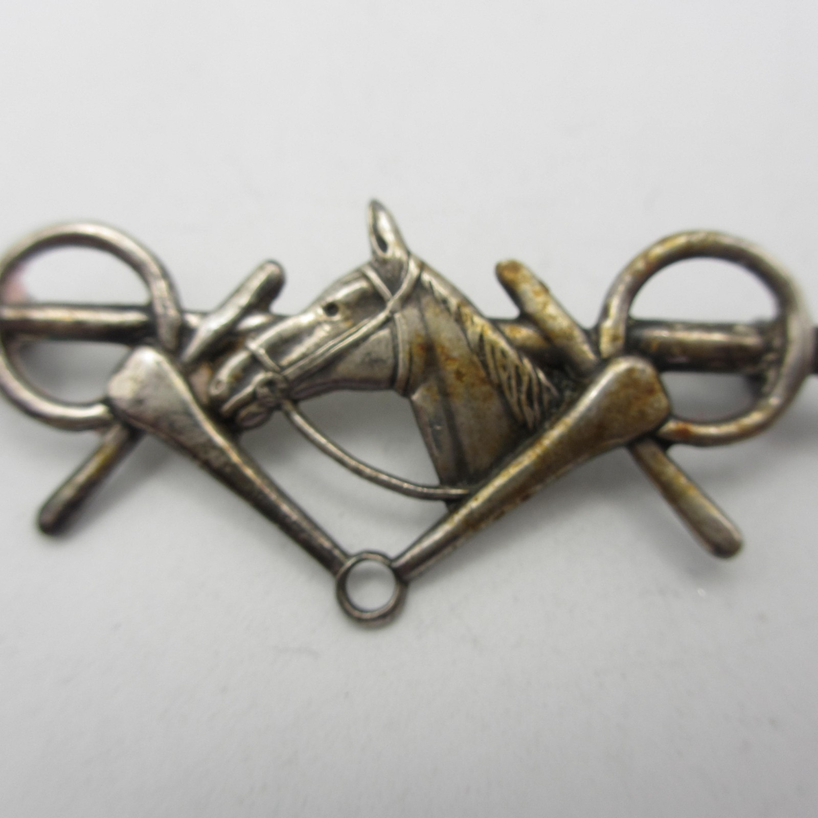 Vintage Horse Head Brooch Sterling Silver Equestrian Riding Crop Stirrup