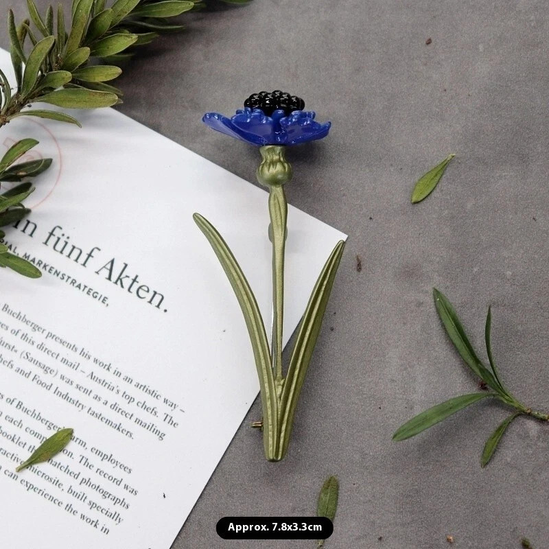 Blue Green Color Flower Plant Brooch Stick Pin Flower New Elegant Vintage Style