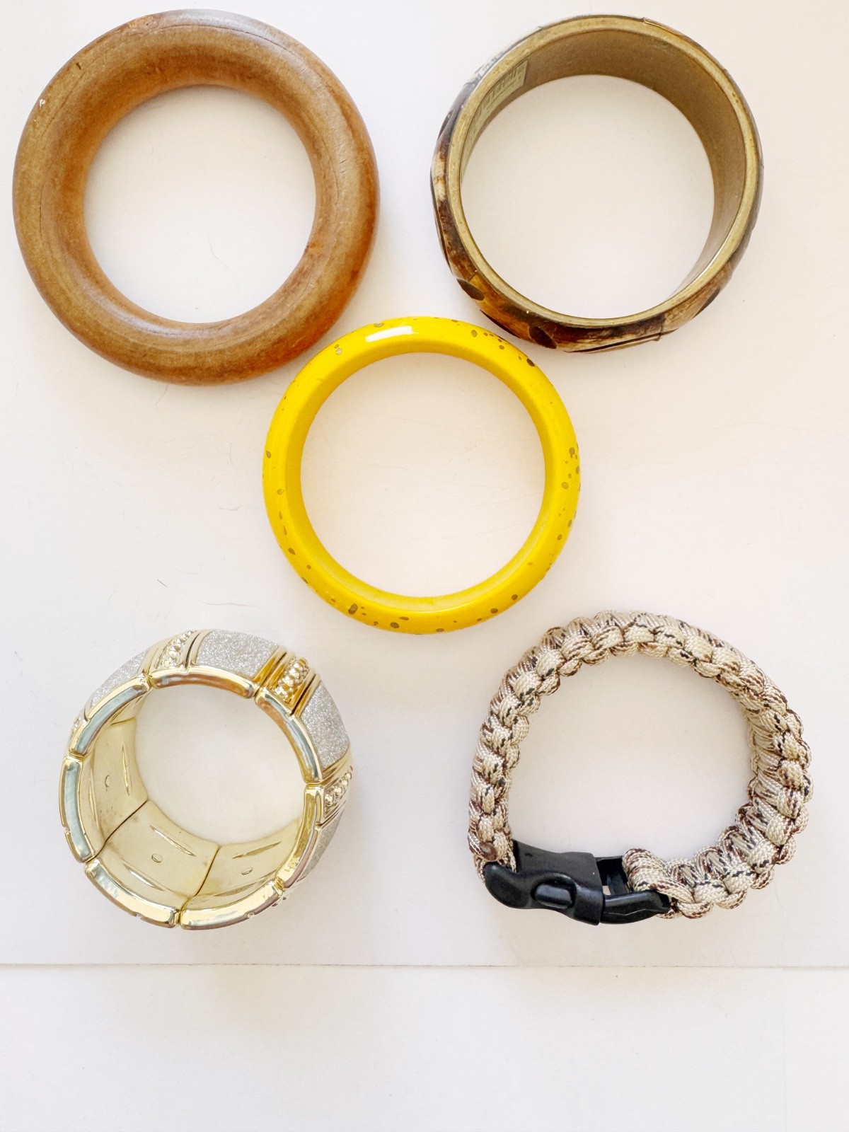 Vintage Bangle Bracelet Lot 5pcs Wood Resin Metal Braided Fashion Jewelry Mixed