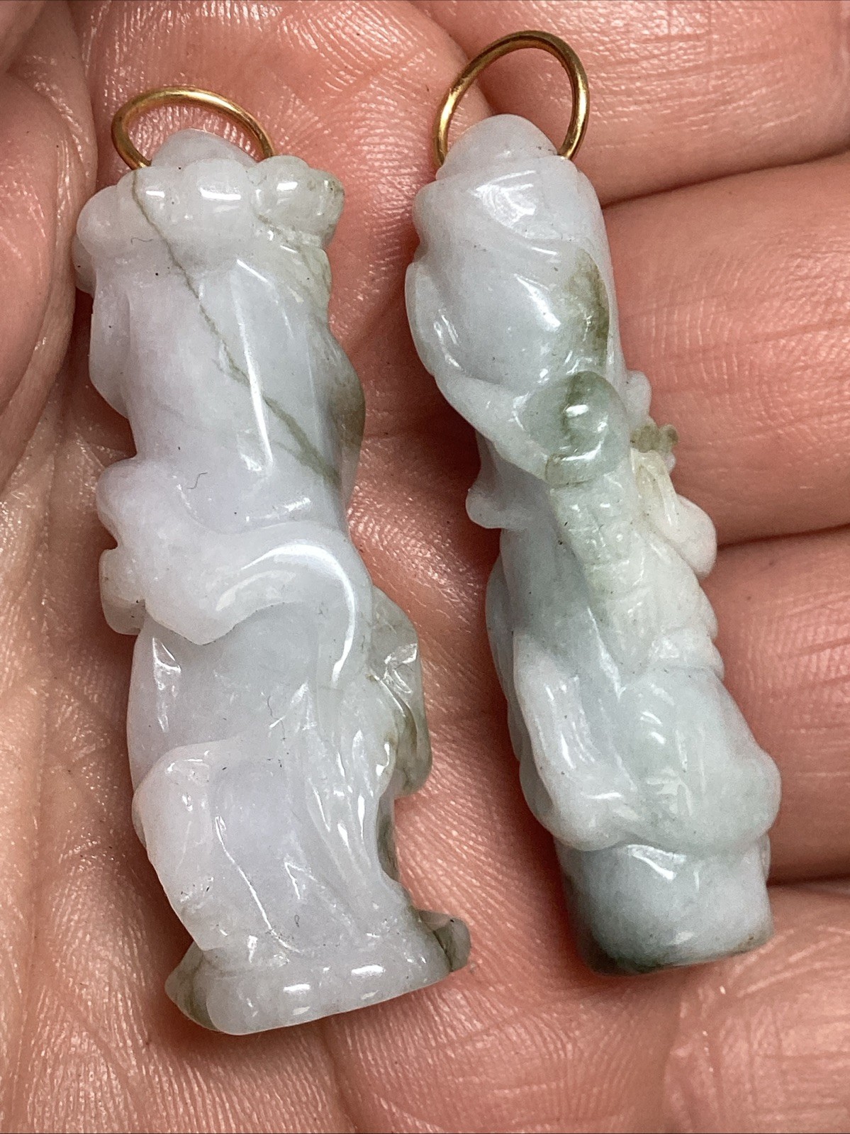 2 Vintage Carved Jades Dragons Pendants 50mm #88