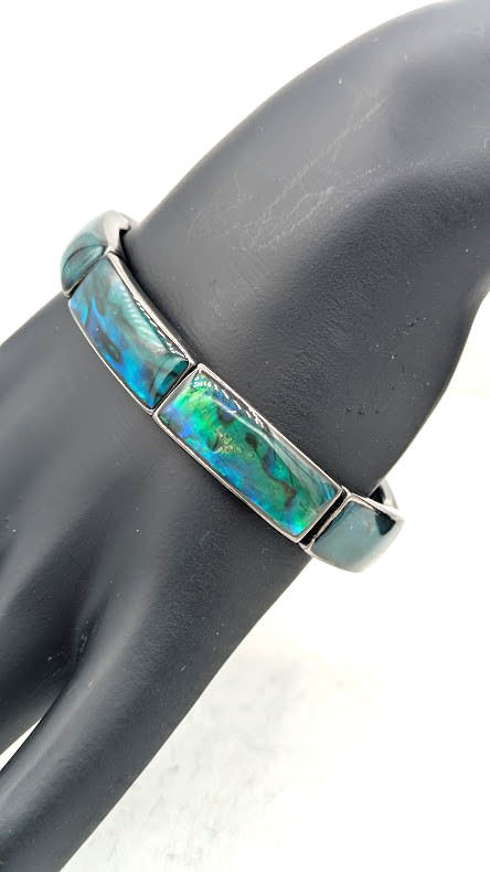 Vintage Stretch Bracelet LIA SOPHIA Abalone Shell Inlay Silver Tone 7″