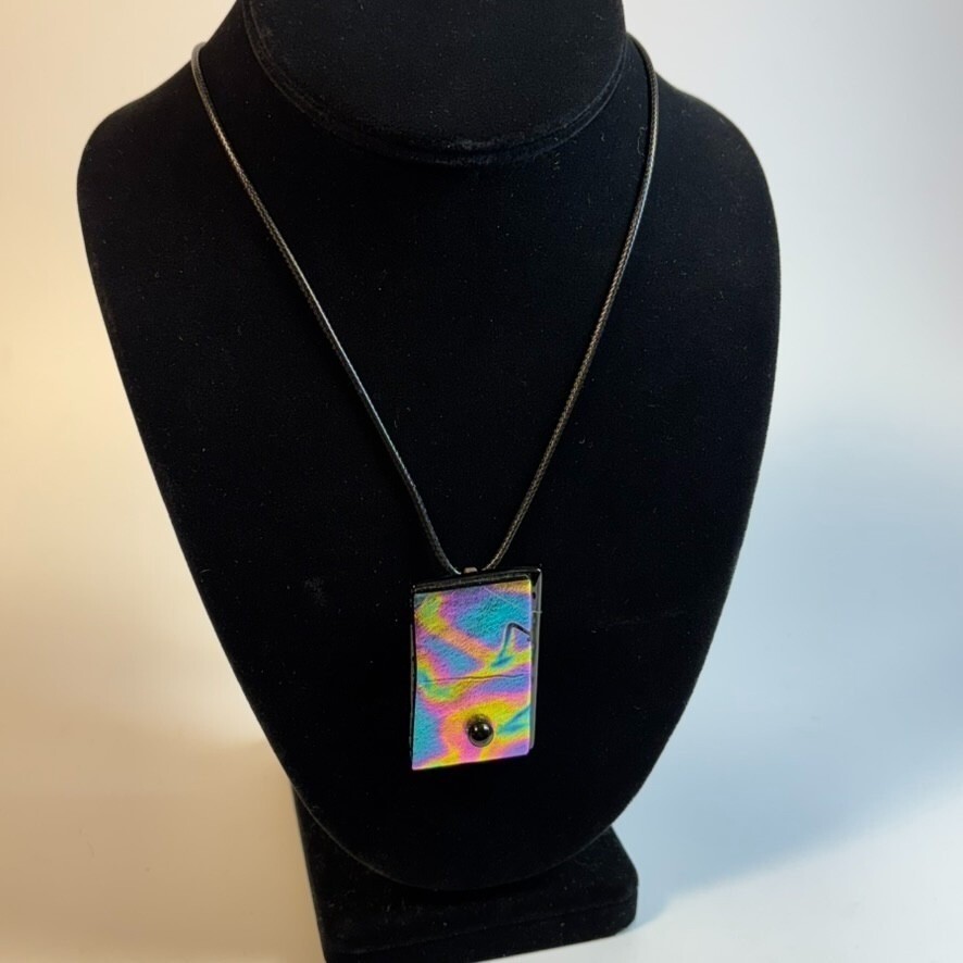 Pendant Necklace Jewelry Art Glass Vintage 2000s Cord Retro Accessory Y2K