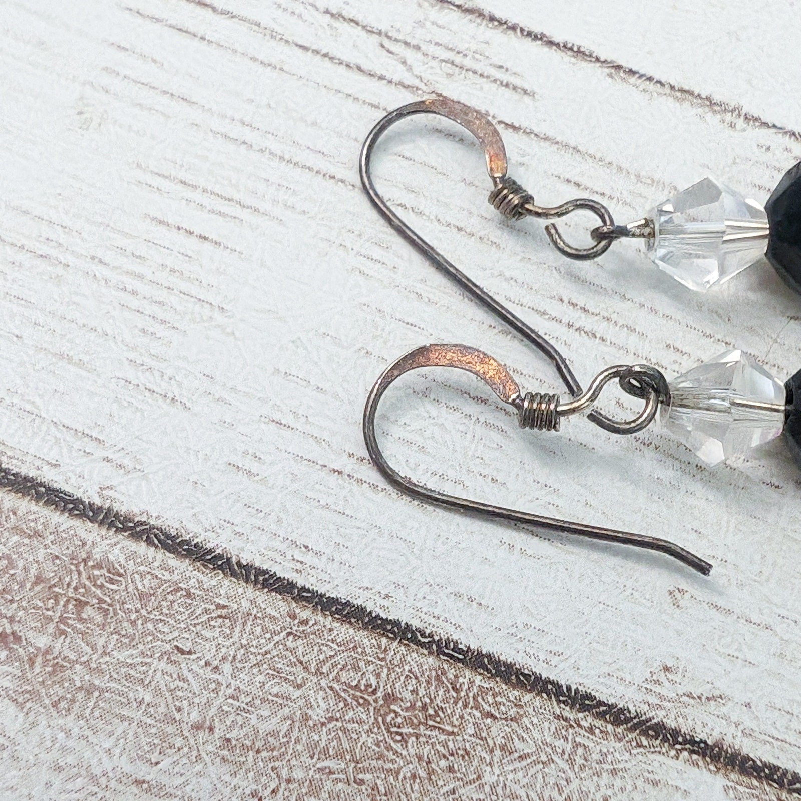 Vintage Earrings For Pierced Ears – Black & Clear Beaded Dangle
