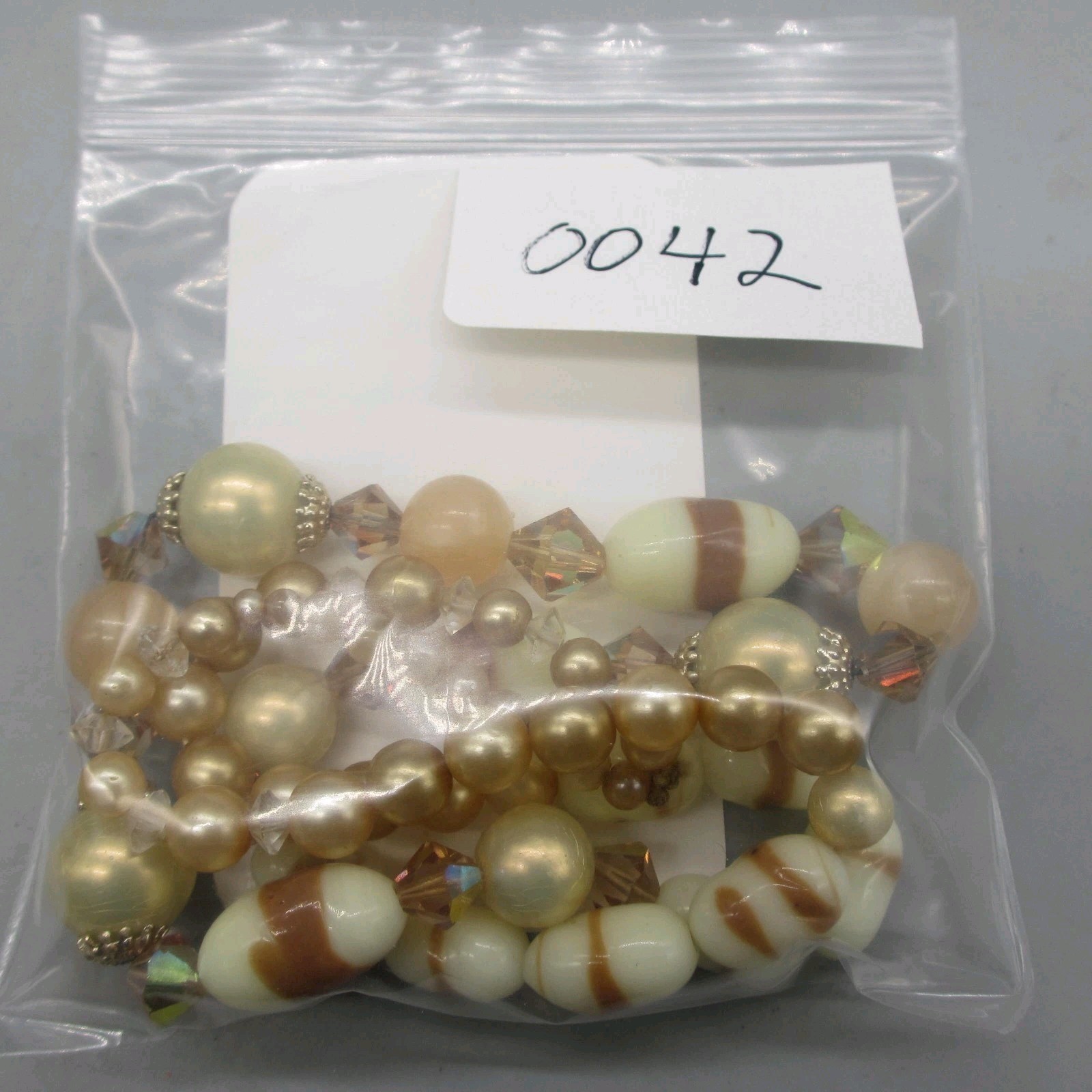 Vintage Glass Beaded Necklace Cream Peach White Brown 24 Inch