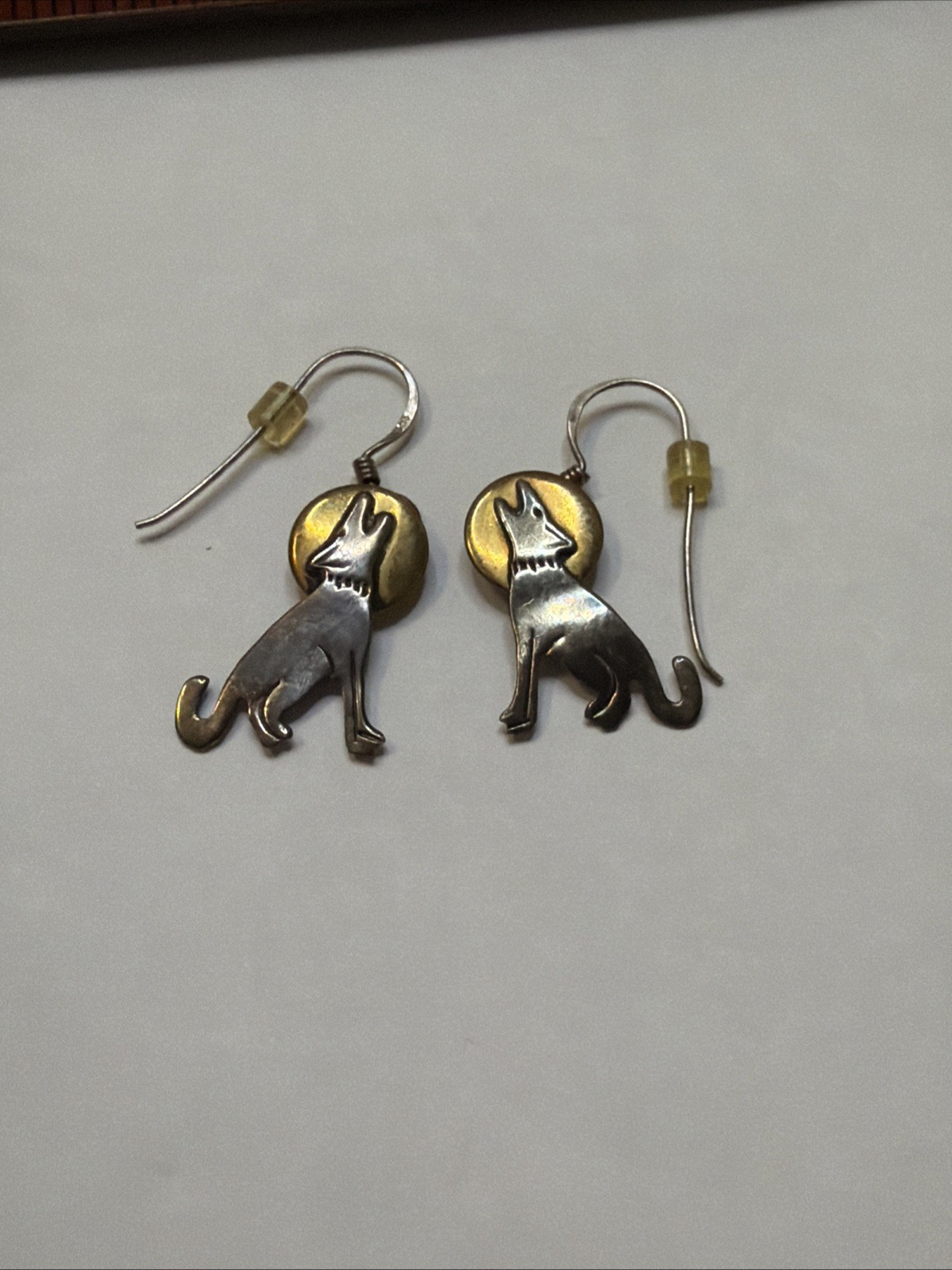 Signed Ben Chavez Native Sterling Silver Howling Wolf Coyote Earrings Vintage
