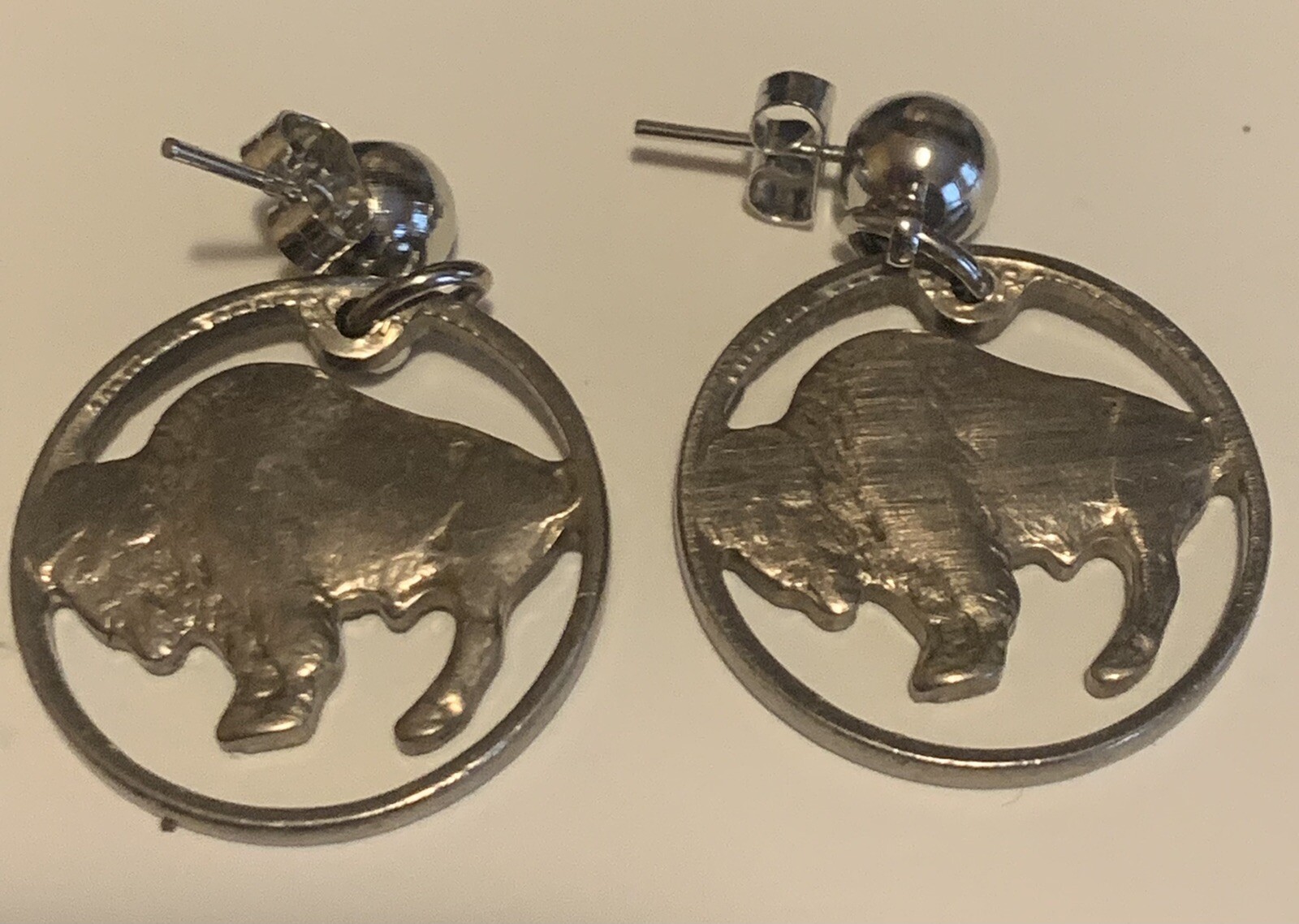 Vintage Buffalo Nickel Cutout Silver Coin Stud Ball Earring Pair