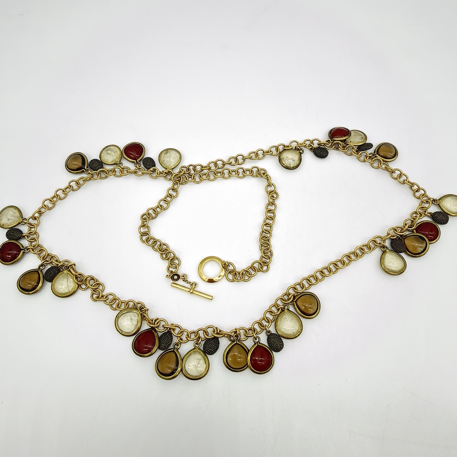 Vtg Monet Caged Glass Necklace Grpoix Style Cabochons Charm Dangle Long