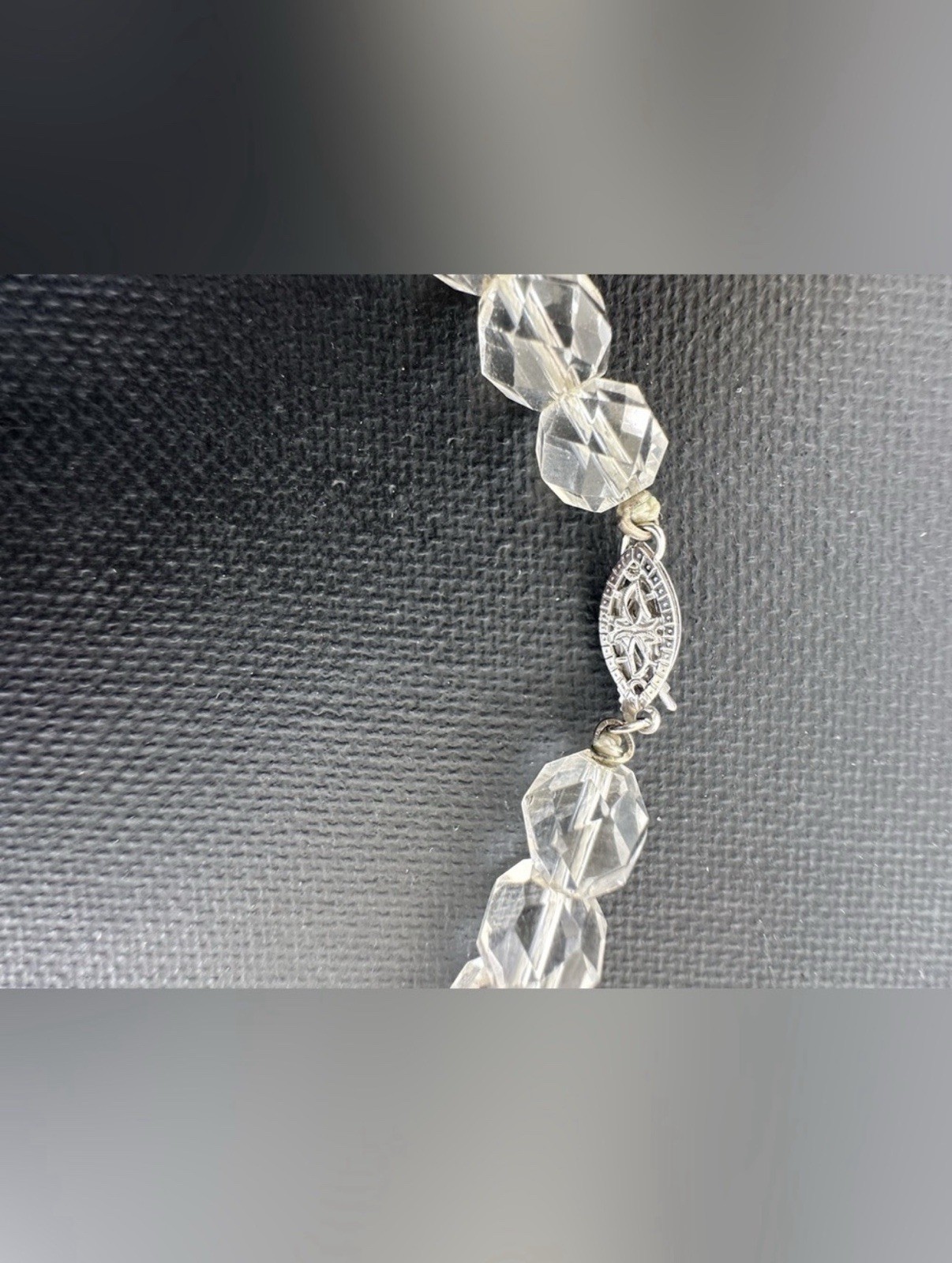 Vintage Victorian Rock Crystal Beaded with Sterling Silver Clasp 16” Necklace