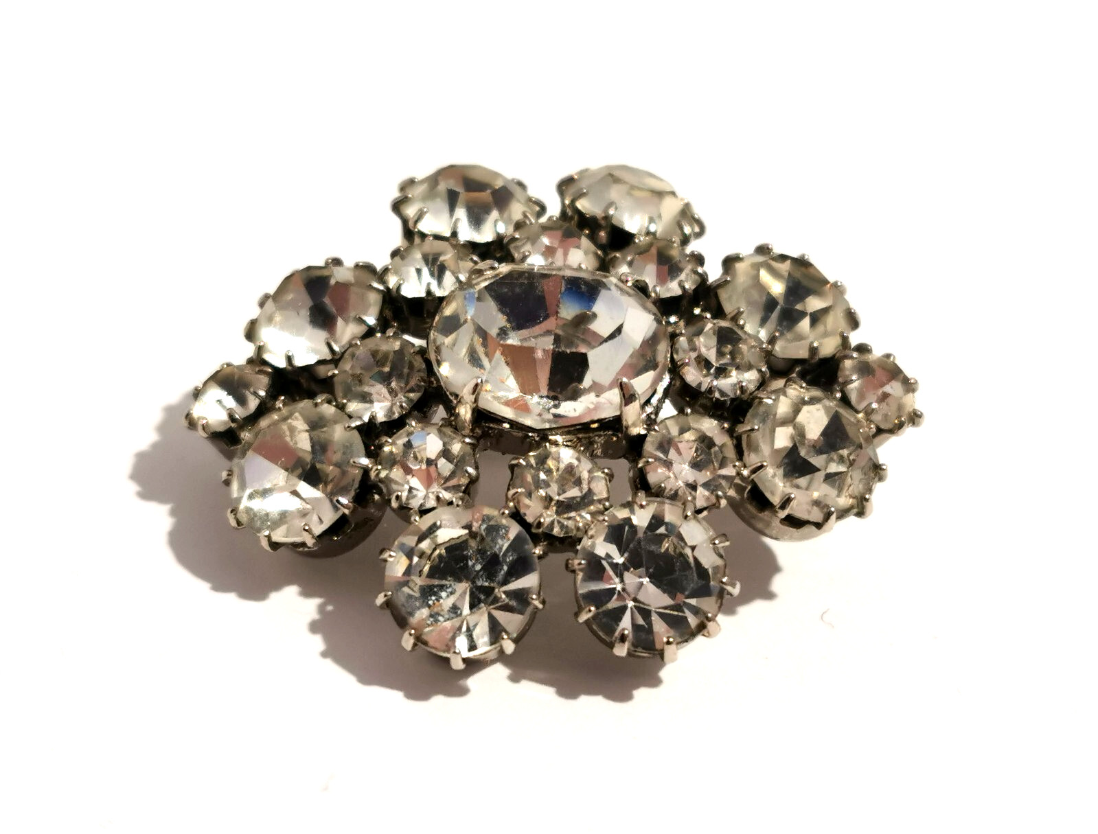 Vintage Czech Brooch Rhinestones White/Colorless Glass Vtg Handmade Beautiful