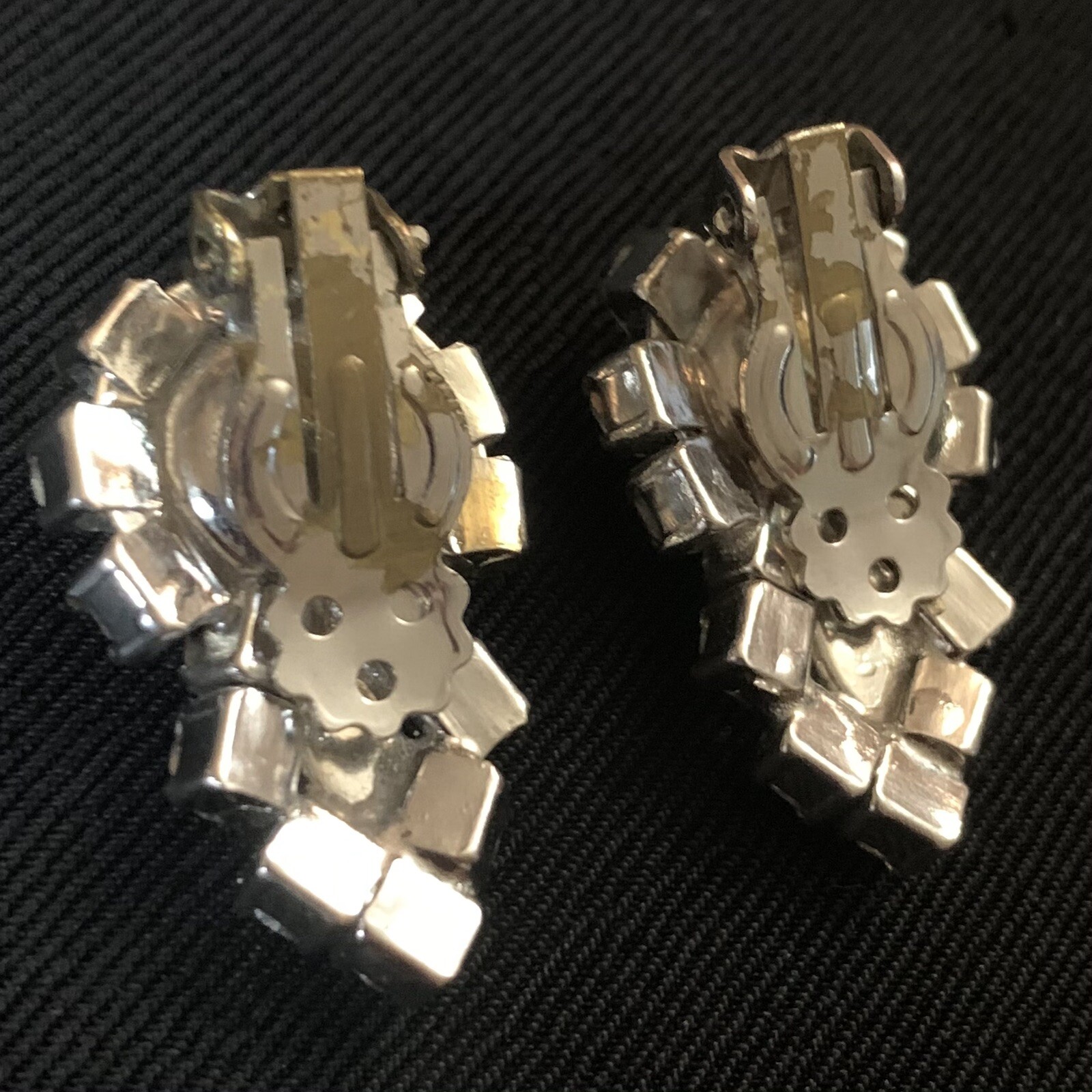 Vtg Couture Clear Glass Rhinestone Cocktail Silver Tone Climber Clip Earrings