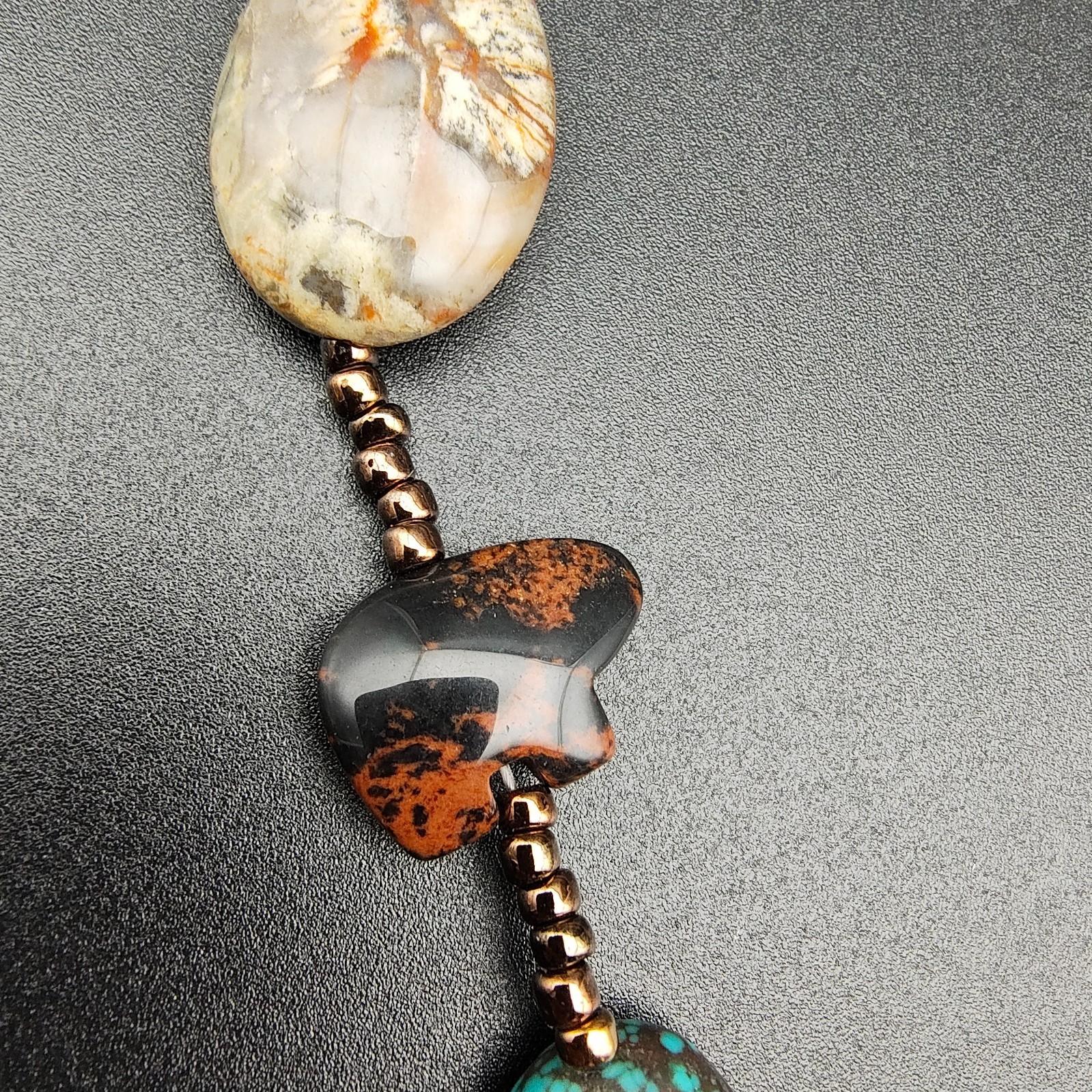 Vintage Southwestern Style Beaded Necklace Stone Bear Fetish Earthy Boho