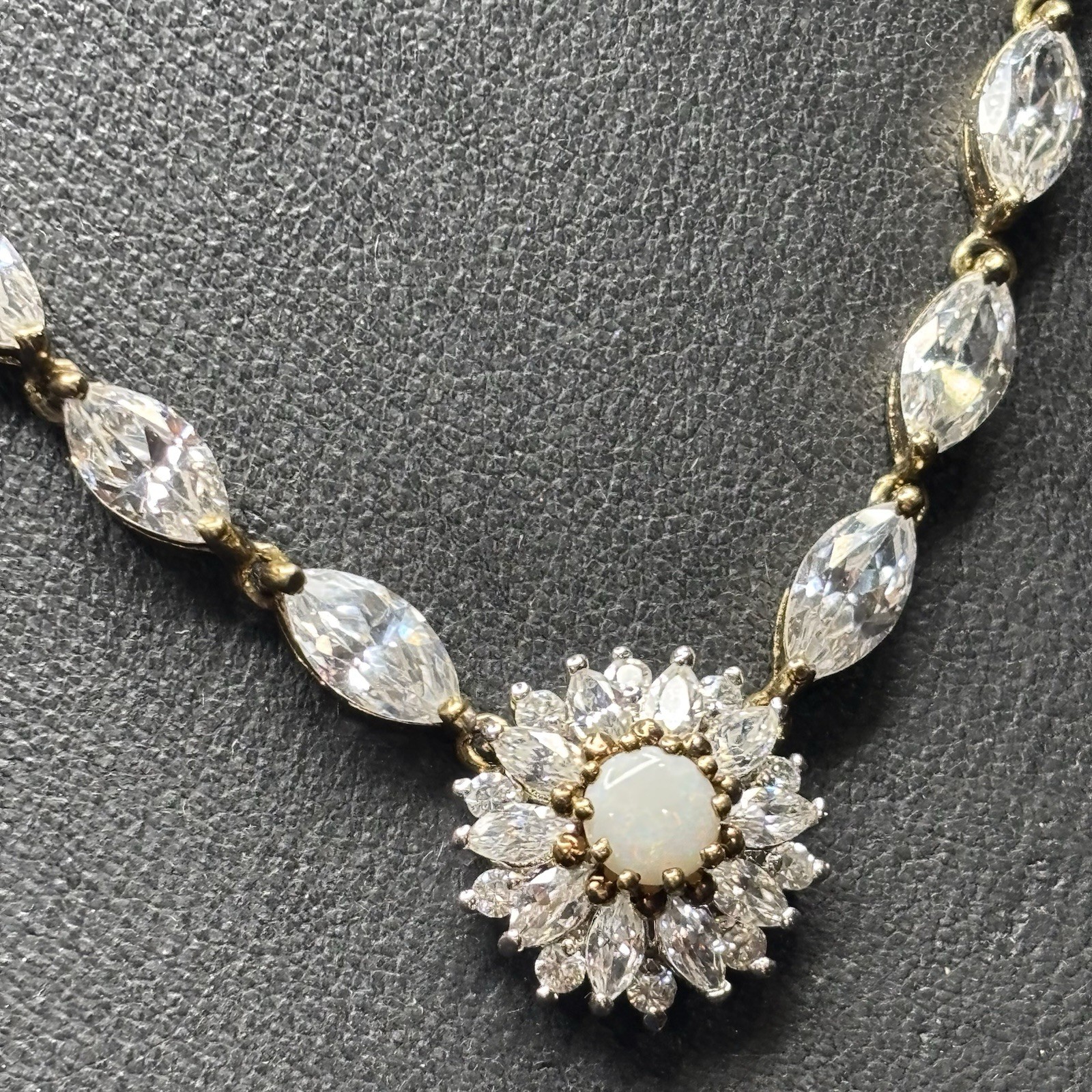 Vintage Vermeil Sterling Hc White Tourmaline Festoon Necklace Art Glass Opal