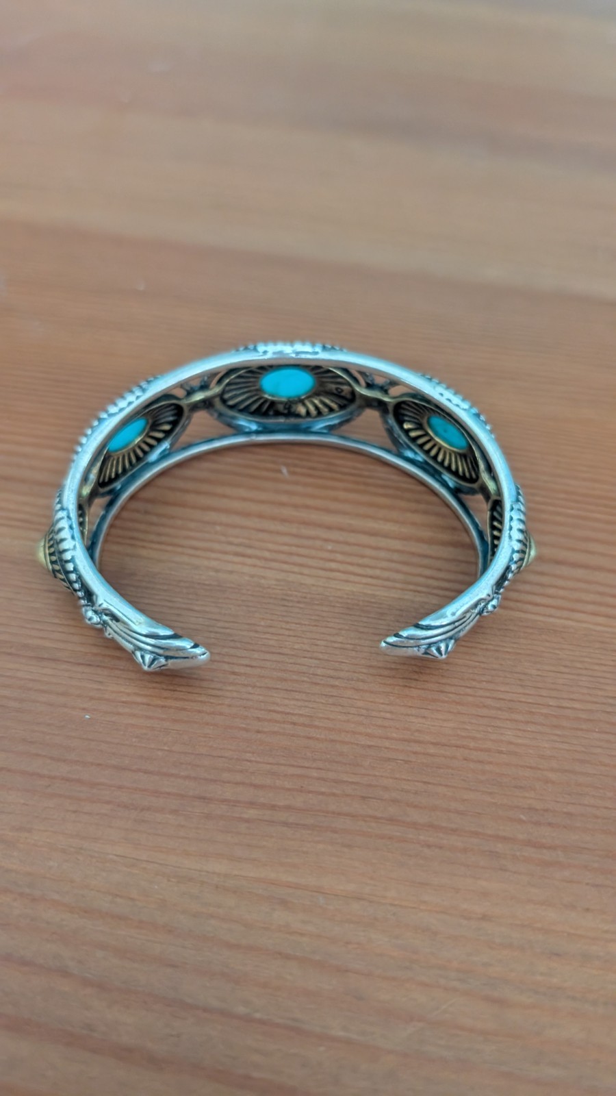 Vintage Sterling Carolyn Pollack 925 Fritz Mixed Metal Turquoise Bracelet 7 1/4