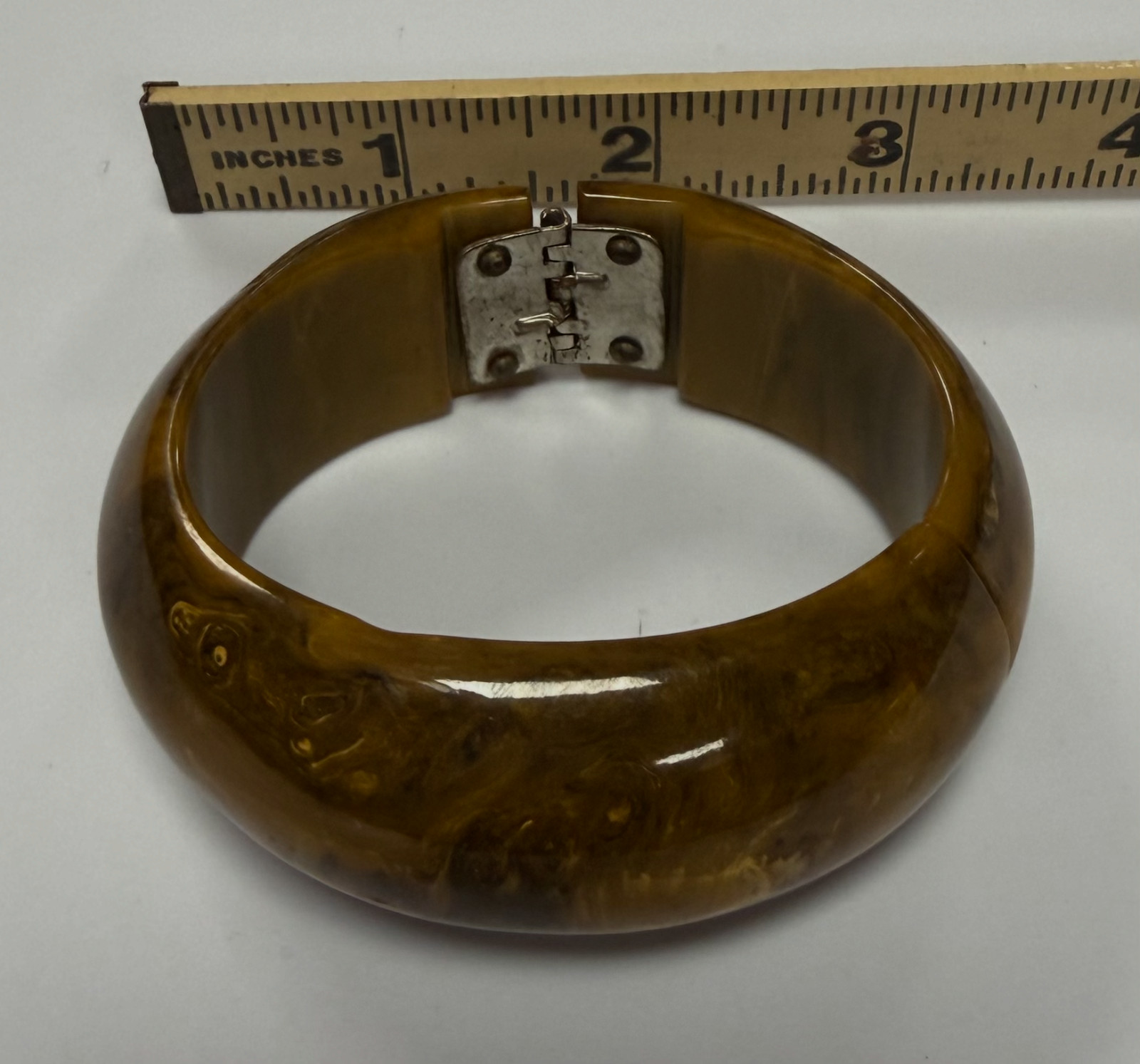 Vintage Verified Bakelite Hinged Clamper Bracelet Marbled Butterscotch Yellow