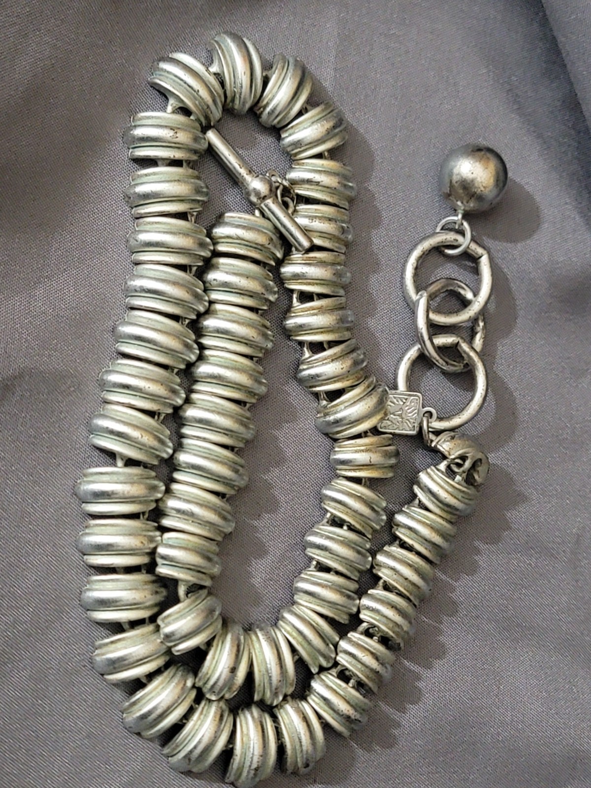 Vintage Anne Klein Silver Tone Statement Toggle Closure 18