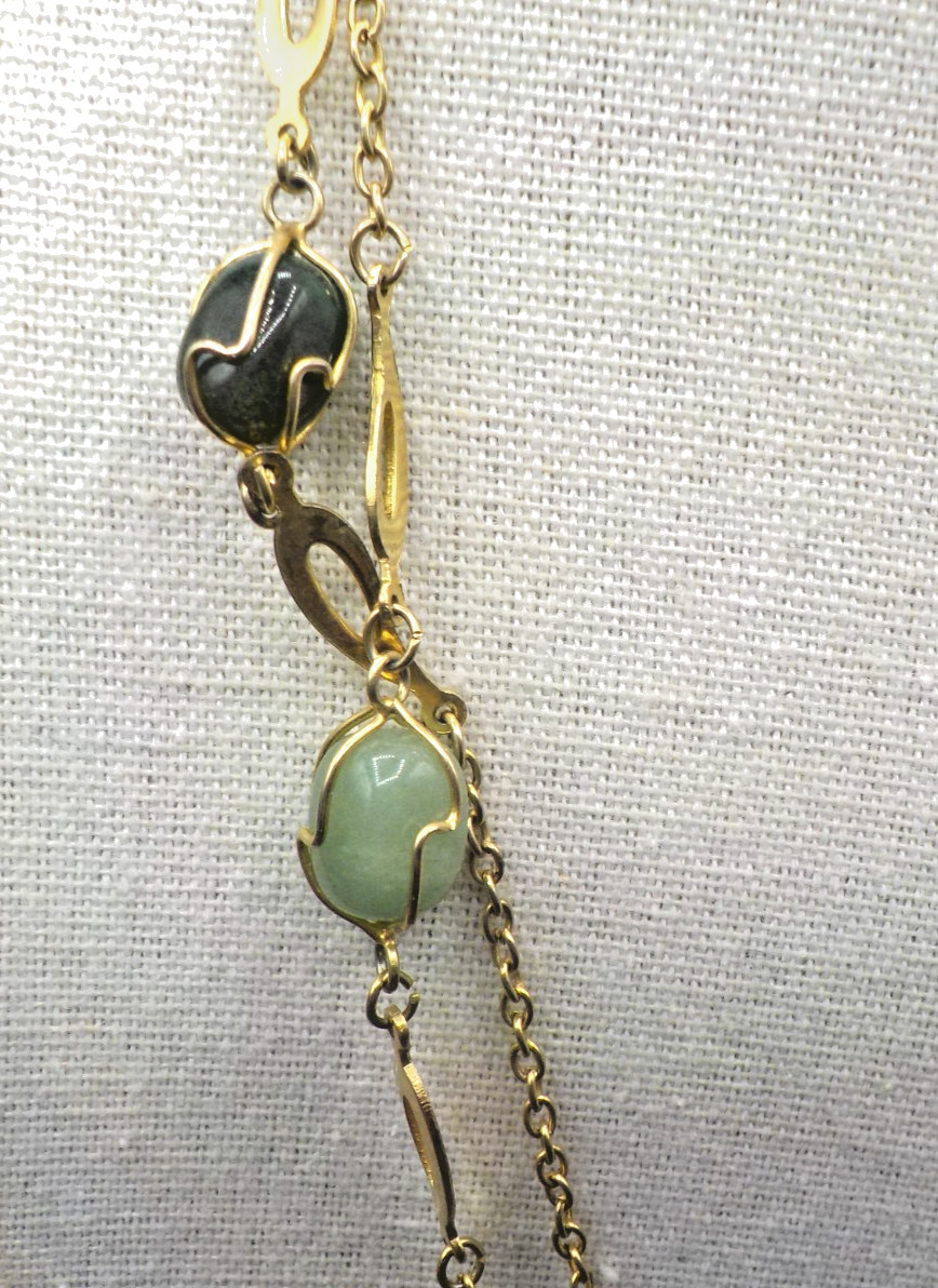 Vintage Gold Tone Wire Wrapped Multicolor Quartz Bead Necklace 48″ chain length