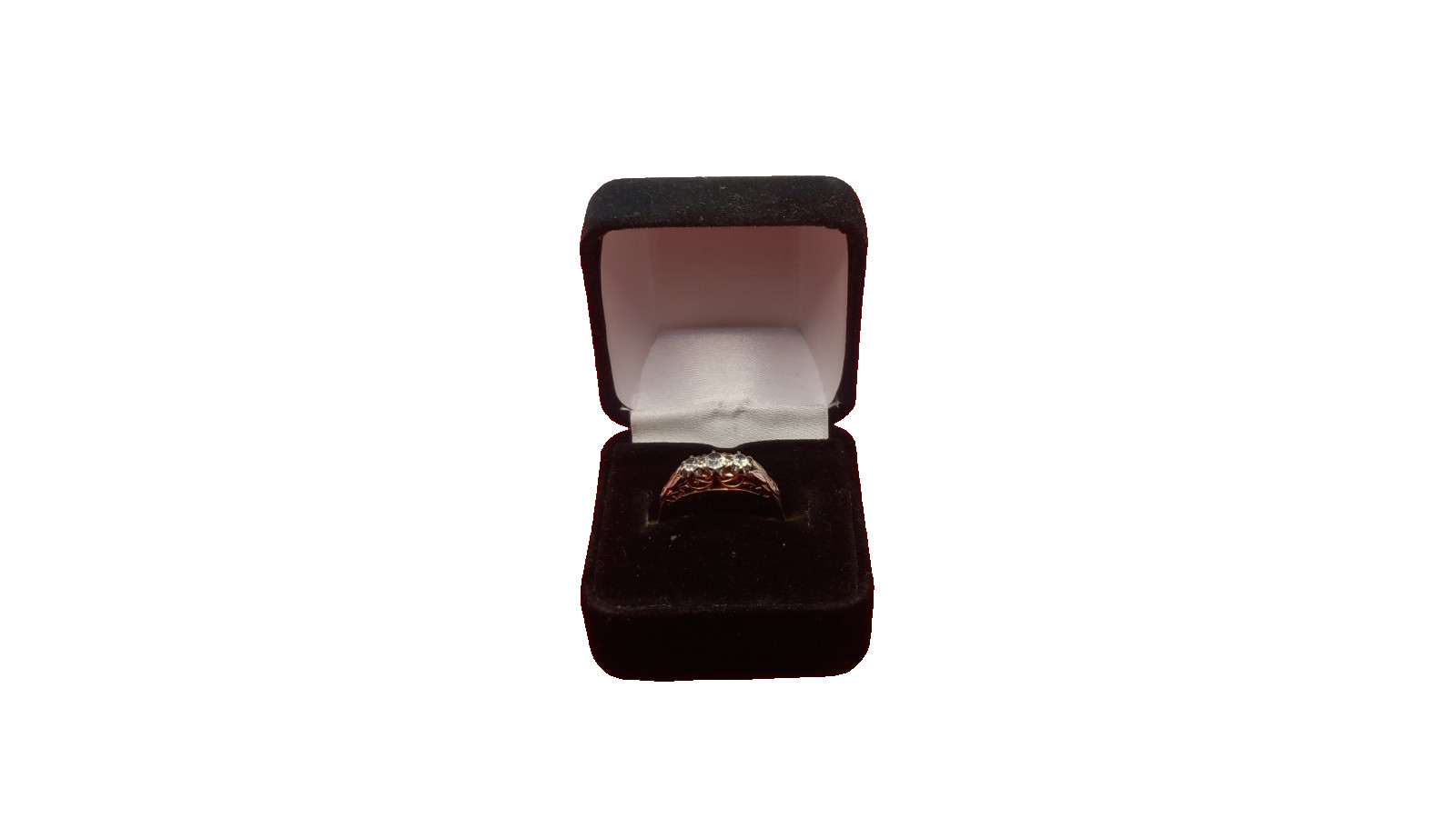 Vintage British 9 Carat Gold Palladium Ring with Trilogy Stones
