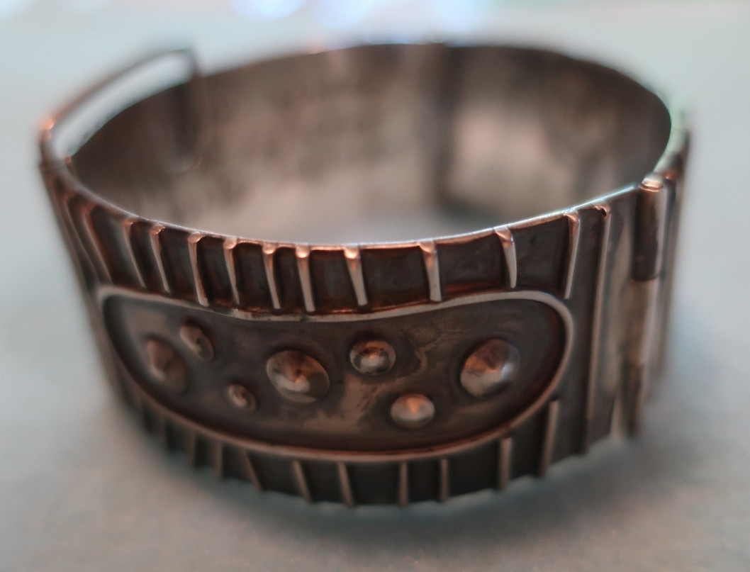 Vintage Segmented Sterling Cuff Bracelet; Made in USA by Peggy Johnson, May 1978