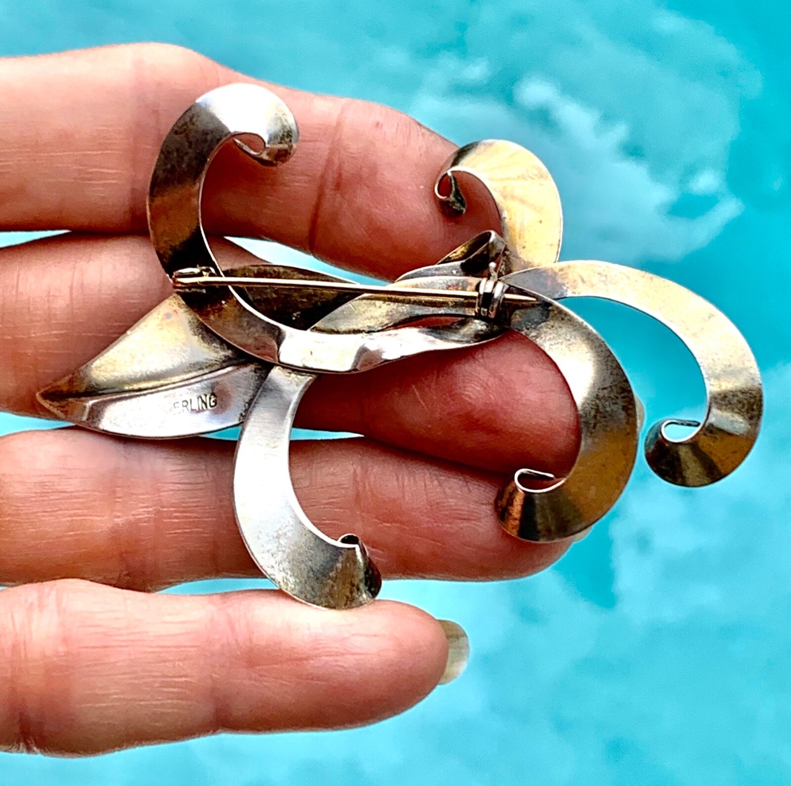 nice large vintage modernist sterling silver brooch 10g 3” wide marked
