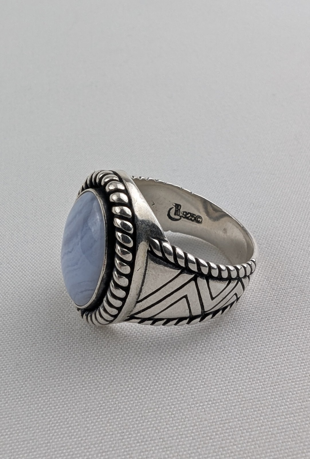Vintage Relios Carolyn Pollack Sterling Agate Wide Band Ring Size 9 12.7g