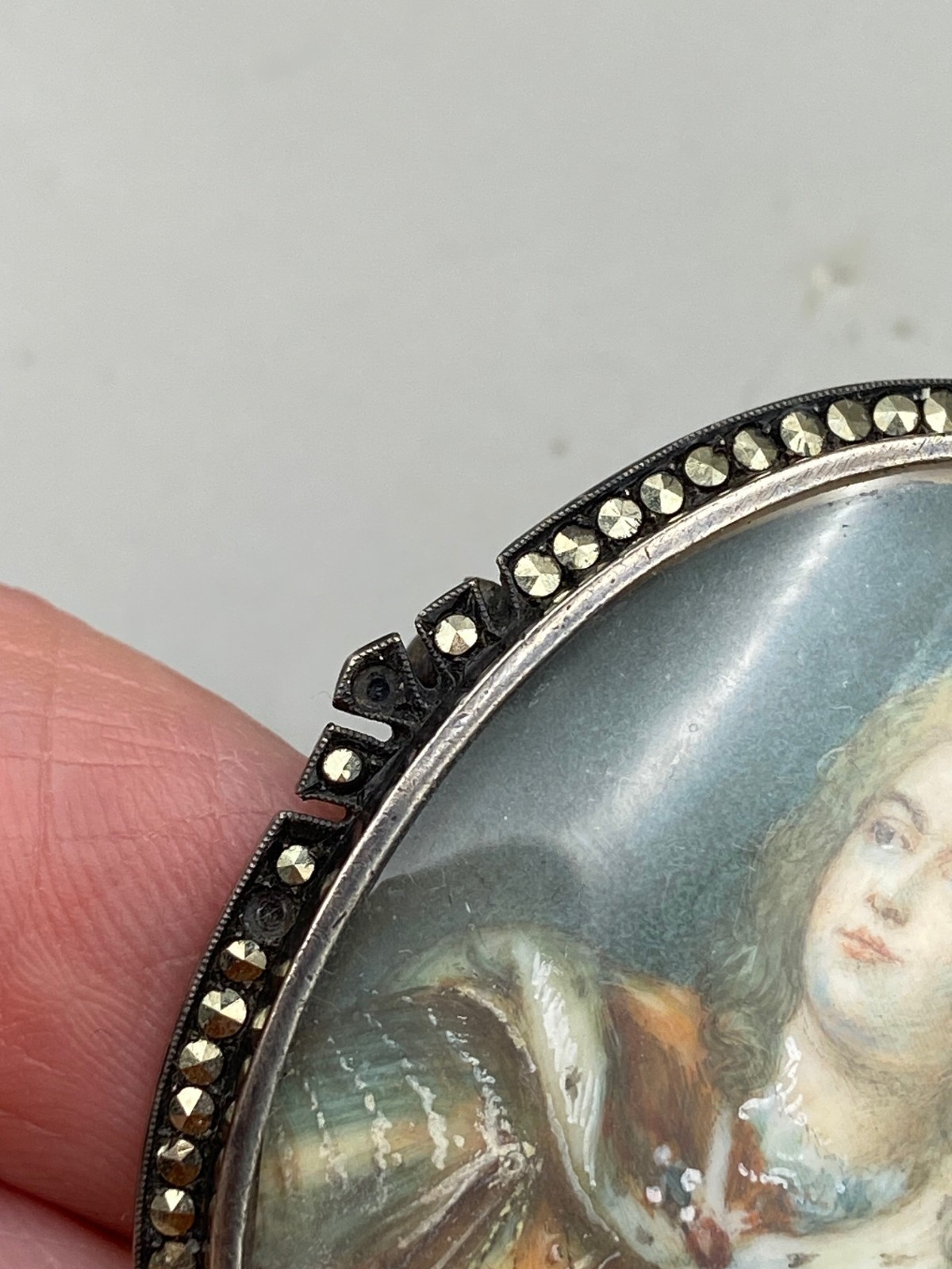 Antique Sterling Portrait Miniature Yong August II the Strong Brooch Pendant
