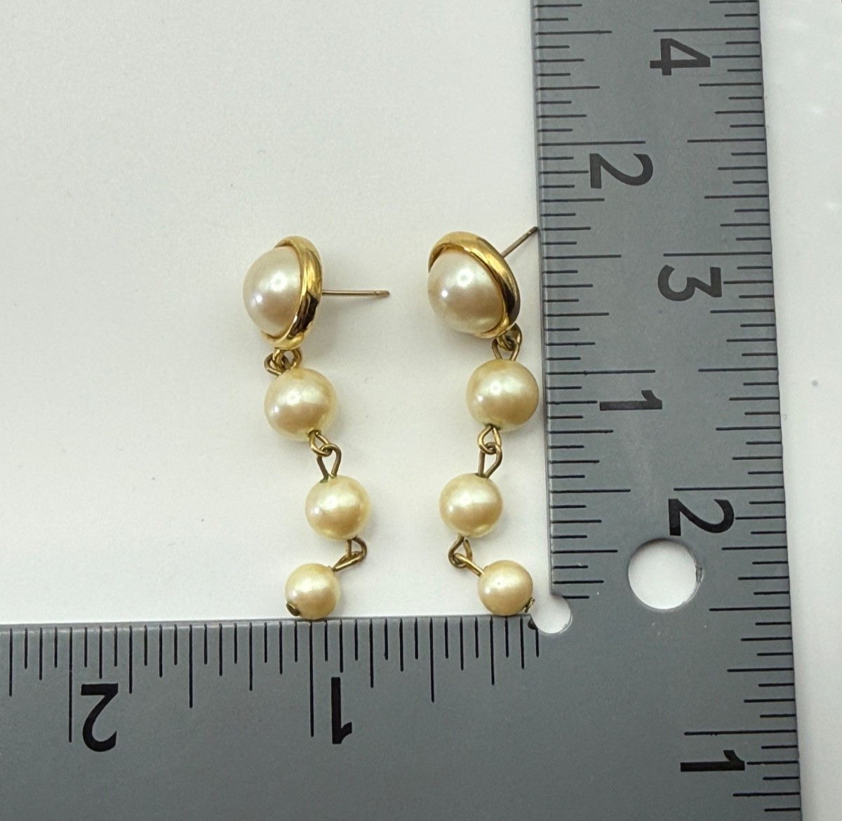 Vintage Faux Pearl Gold Tone Dangle Earrings Classic Drop Bridal