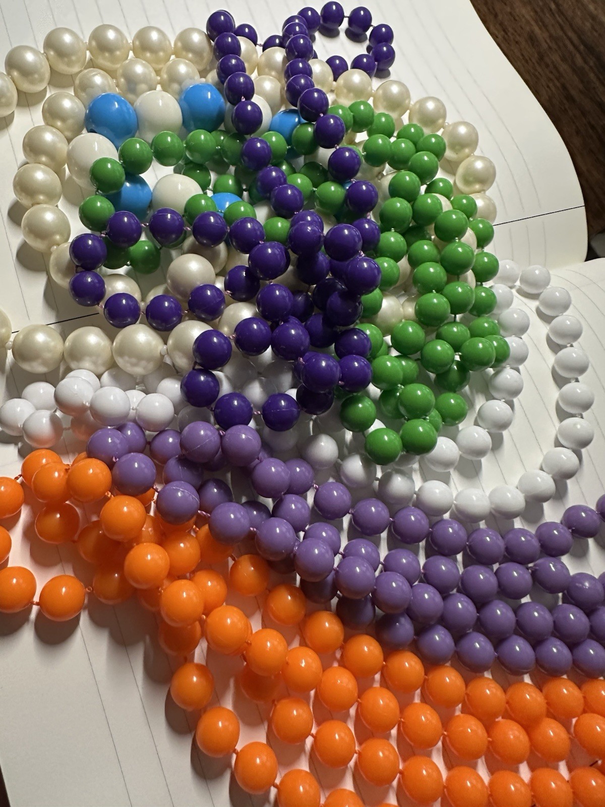 Vintage Lot Purple Orange Green Pearl White Acrylic Bead 6 Necklaces 1 Bracelet