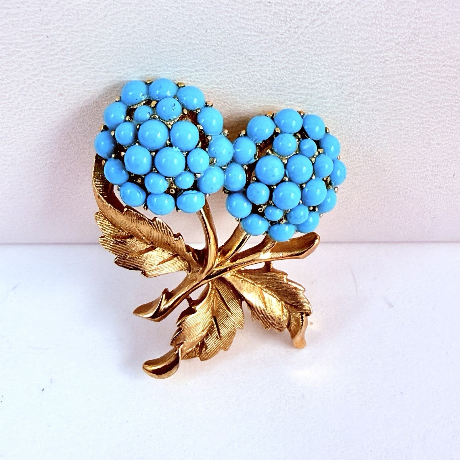 Vintage TRIFARI Faux Turquoise Double Flower Brooch Estate Pin Rare